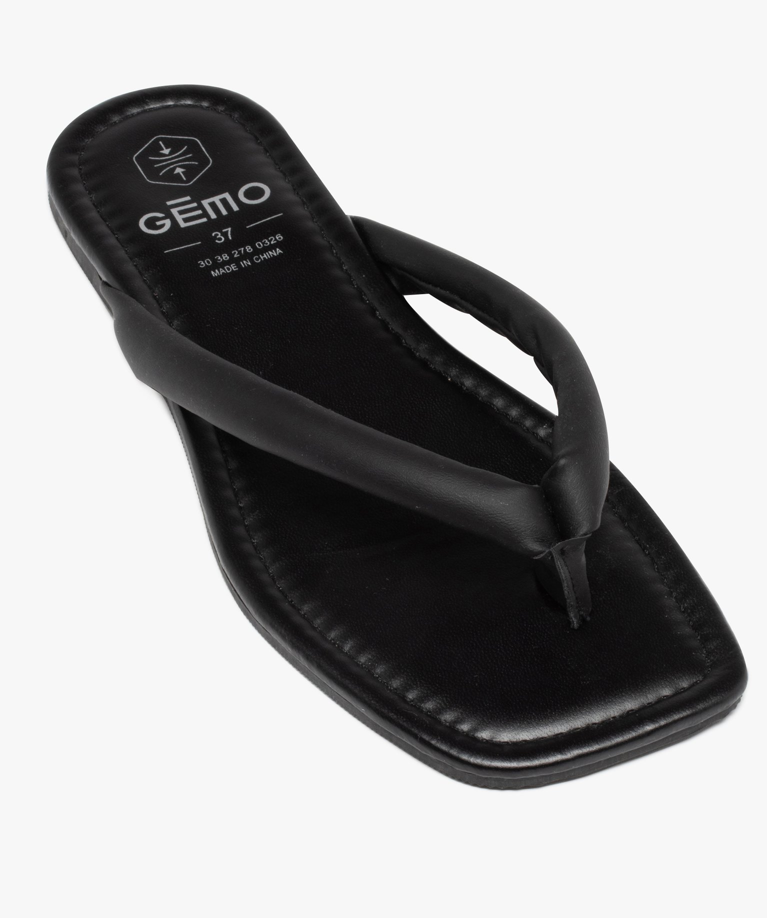 Sandales femme à entre-doigts uni matelassé noir | GEMO