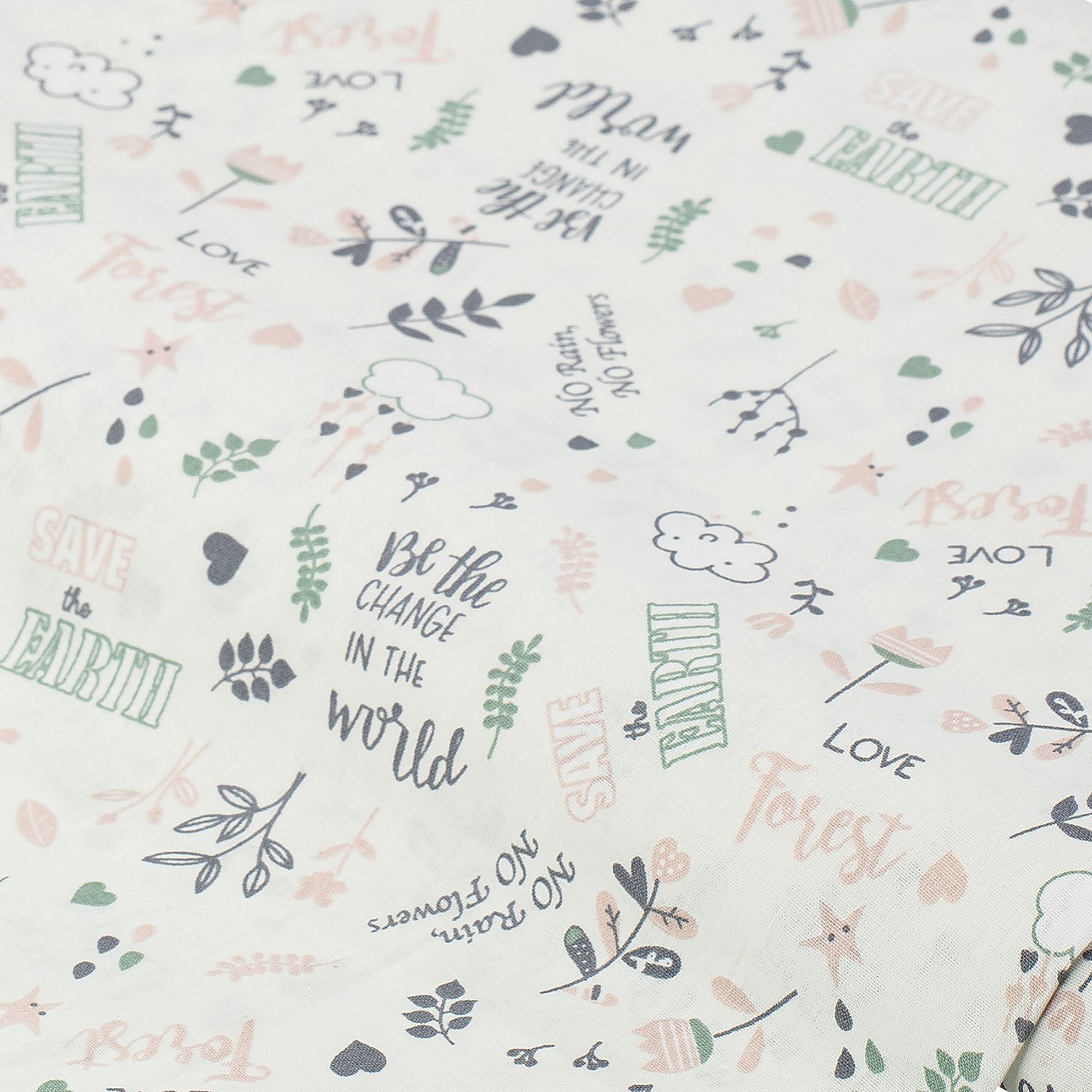 Baumwollstoff Blumen/Schriften 