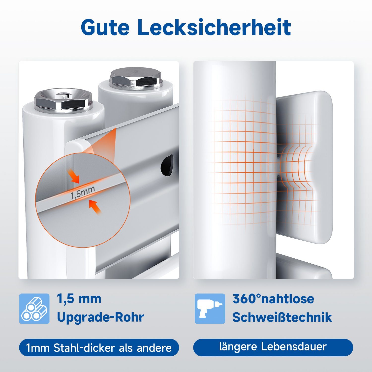 ELEGANT Badheizkörper Badheizkörper Weiß Heizkörper Design Handtuchtrockner Bad Warmwasser, ohne/mit Multiblock, flach, Mittelanschluss seitlich