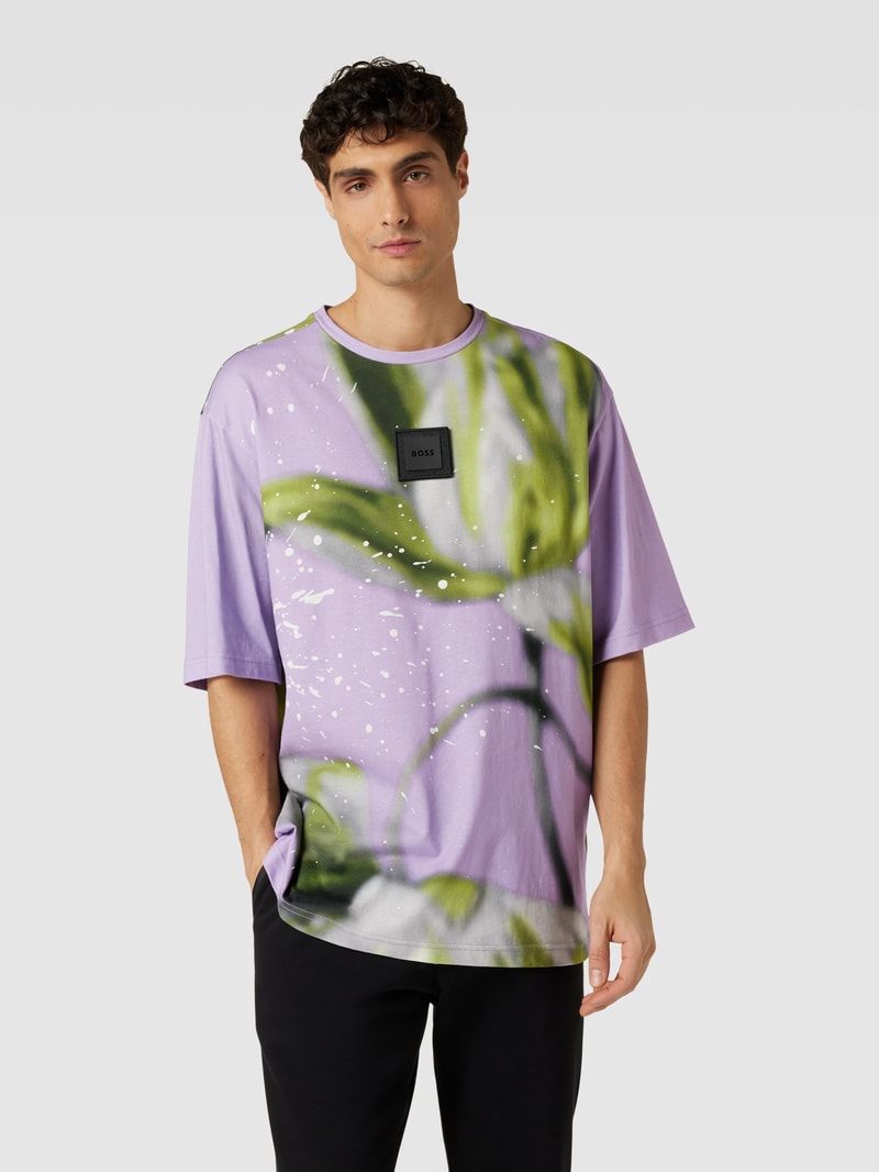 T-Shirt mit Label-Patch Modell 'Timono Lotus' in flieder