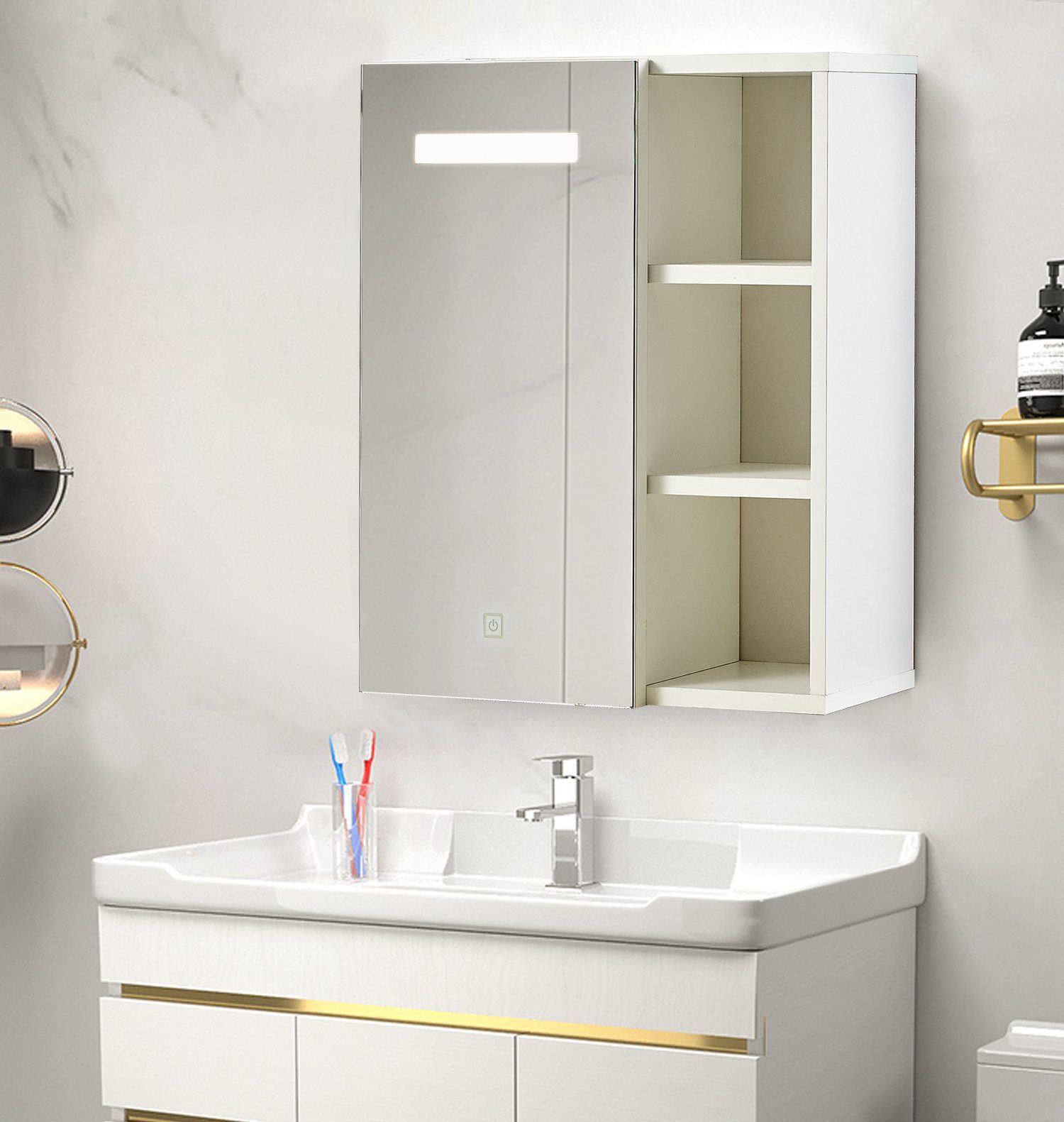 CLIPOP Spiegelschrank Badezimmerspiegelschrank, Wandschrank LED Spiegelschrank mit Touchschalter