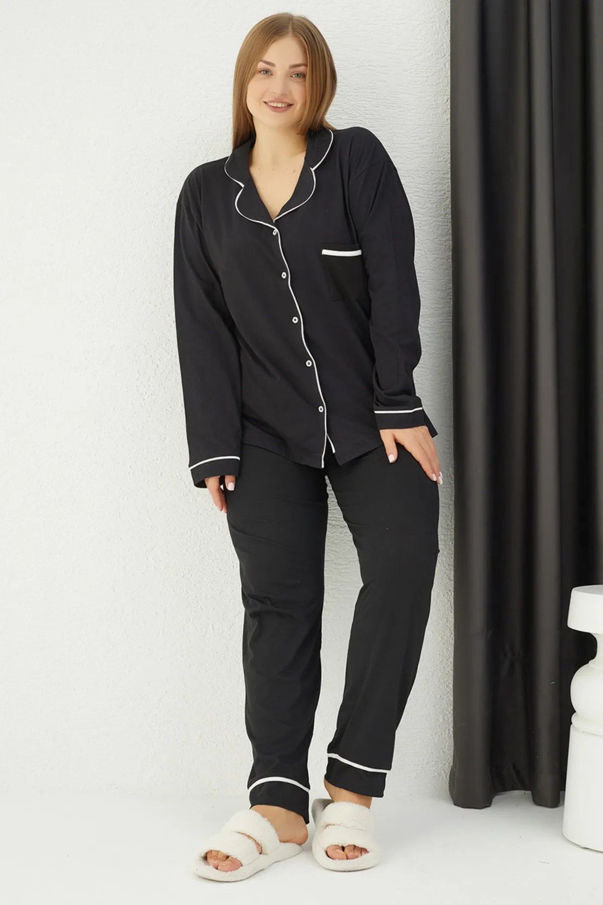 ELİTOL  Geknöpftes Pyjama-Set aus Battal-Baumwolle