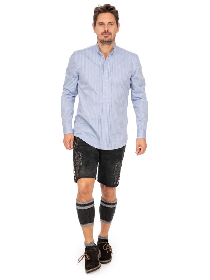 Gipfelstürmer Stehkragenhemd 420000-4201 in mittelblau günstig kaufen S