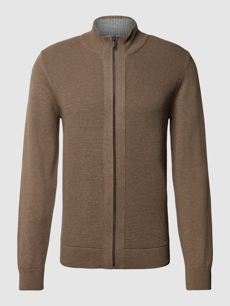 Strickjacke mit Stehkragen in stein meliert