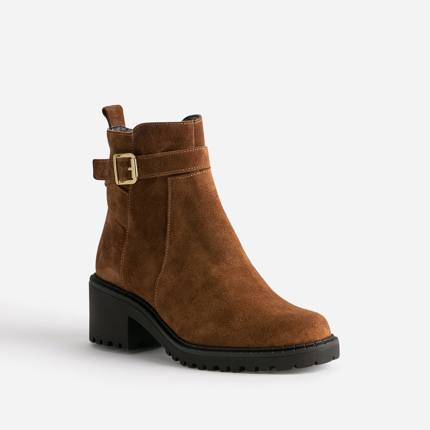 Boots éco-conçu cognac cuir velours à semelle crantée