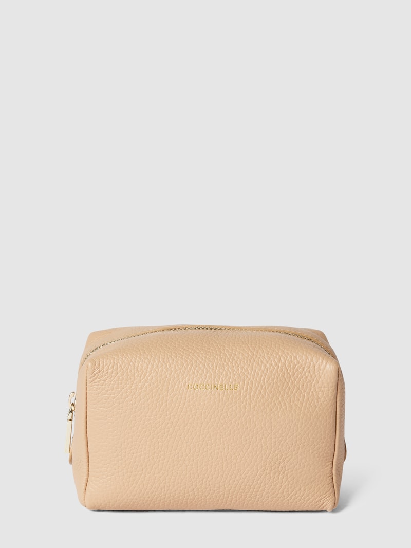 Kosmetiktasche mit Label-Print Modell 'TROUSSE' in beige
