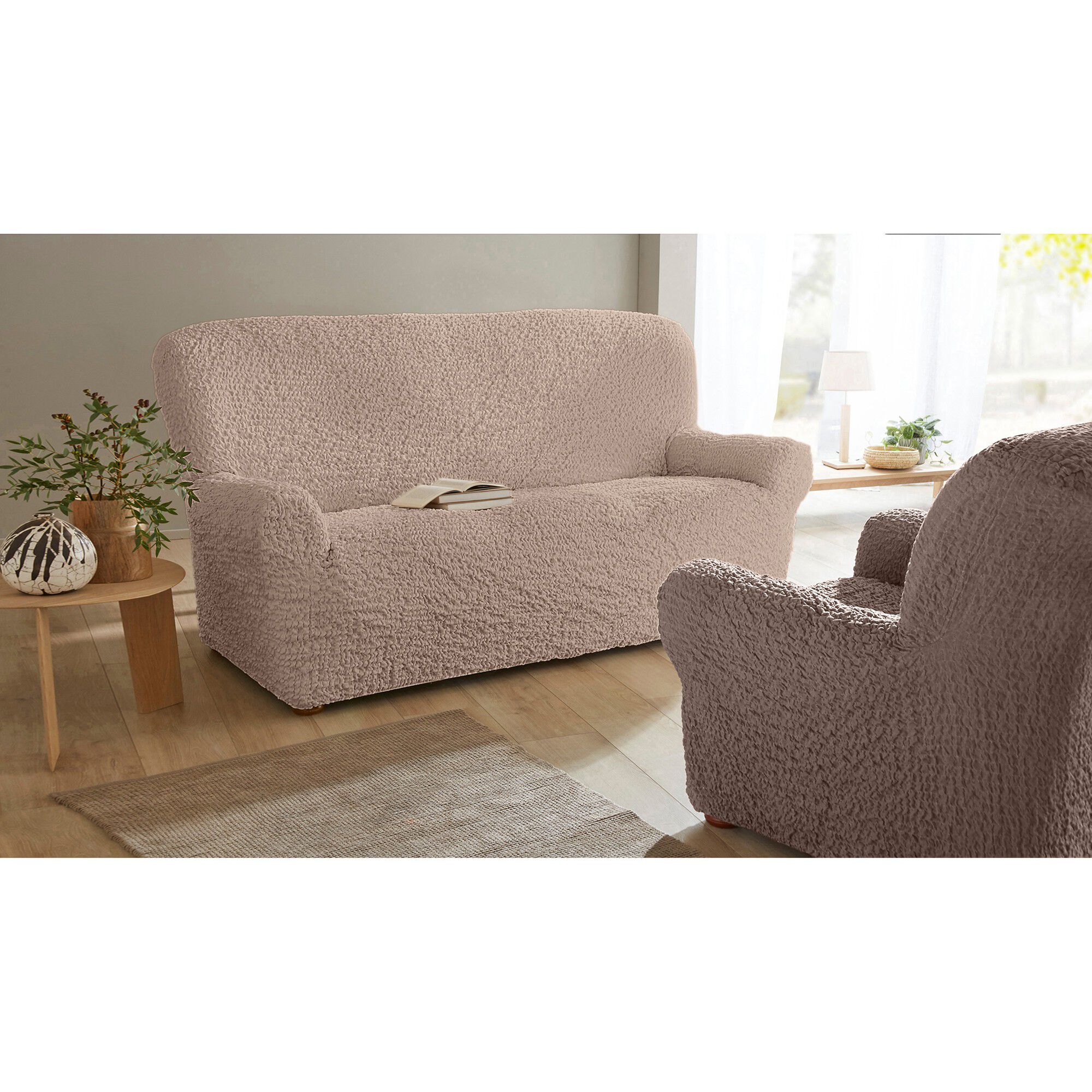 Housse gaufrée bi-extensible canapé fauteuil accoudoirs