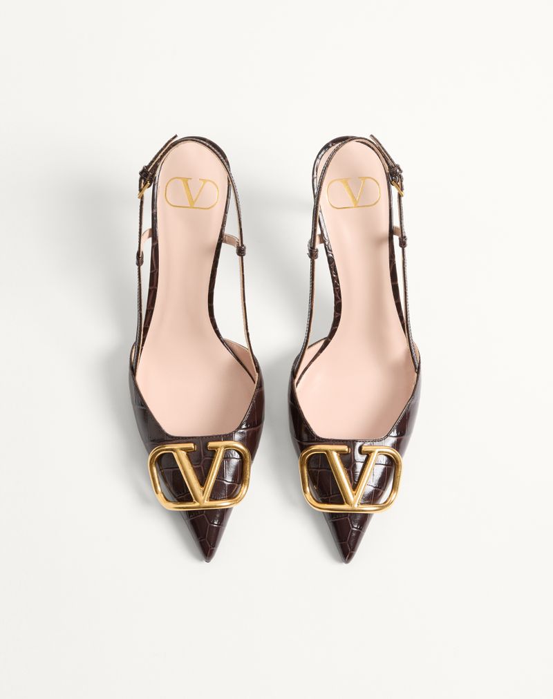 Sapato de salto slingback de 80 mm em couro de bezerro com estampa da assinatura VLogo.
