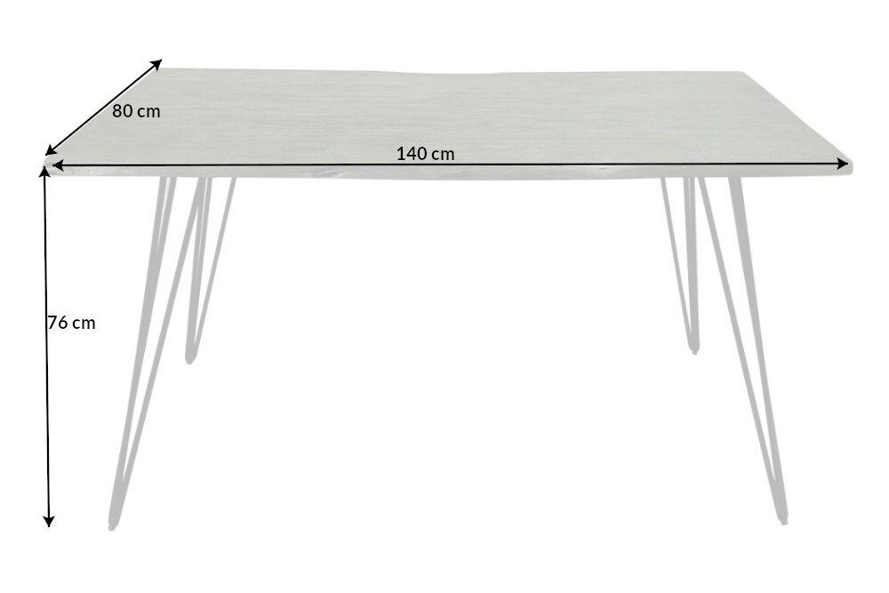 riess-ambiente Baumkantentisch SCORPION 140cm grau / schwarz · 2,5cm Tischplatte (Einzelartikel, 1-St), Küche · Akazie-Massivholz · Metall · Esszimmer · Hairpin Legs · Retro