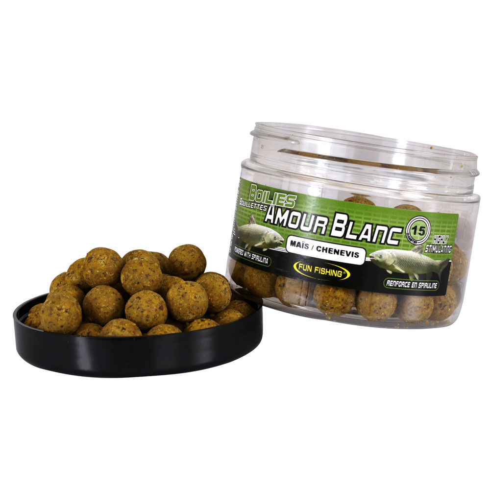 Fun Fishing Carp Boilies, White Grass But Hemp, 15mm, 300g