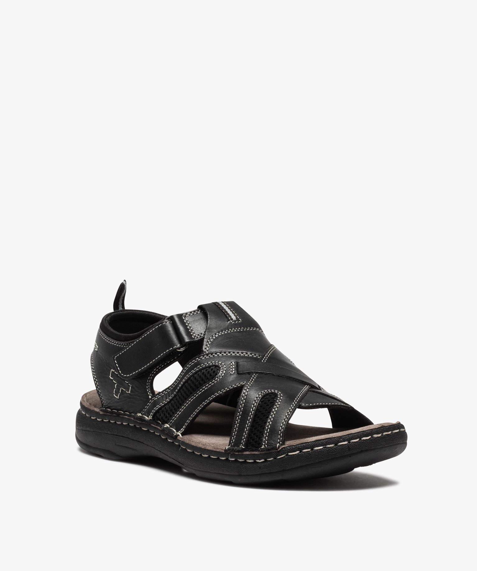 Sandales homme confort dessus cuir à surpiqres contrastées noir | GEMO