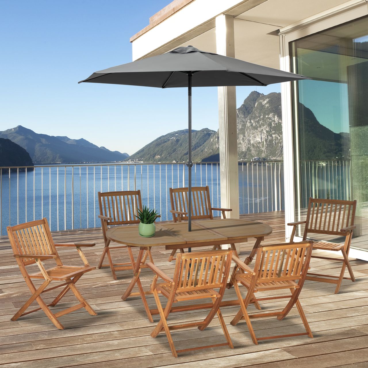 Outsunny Sitzgruppe 7tlg. Essgruppe Klappbar Gartenmöbel Set Massivholz Natur