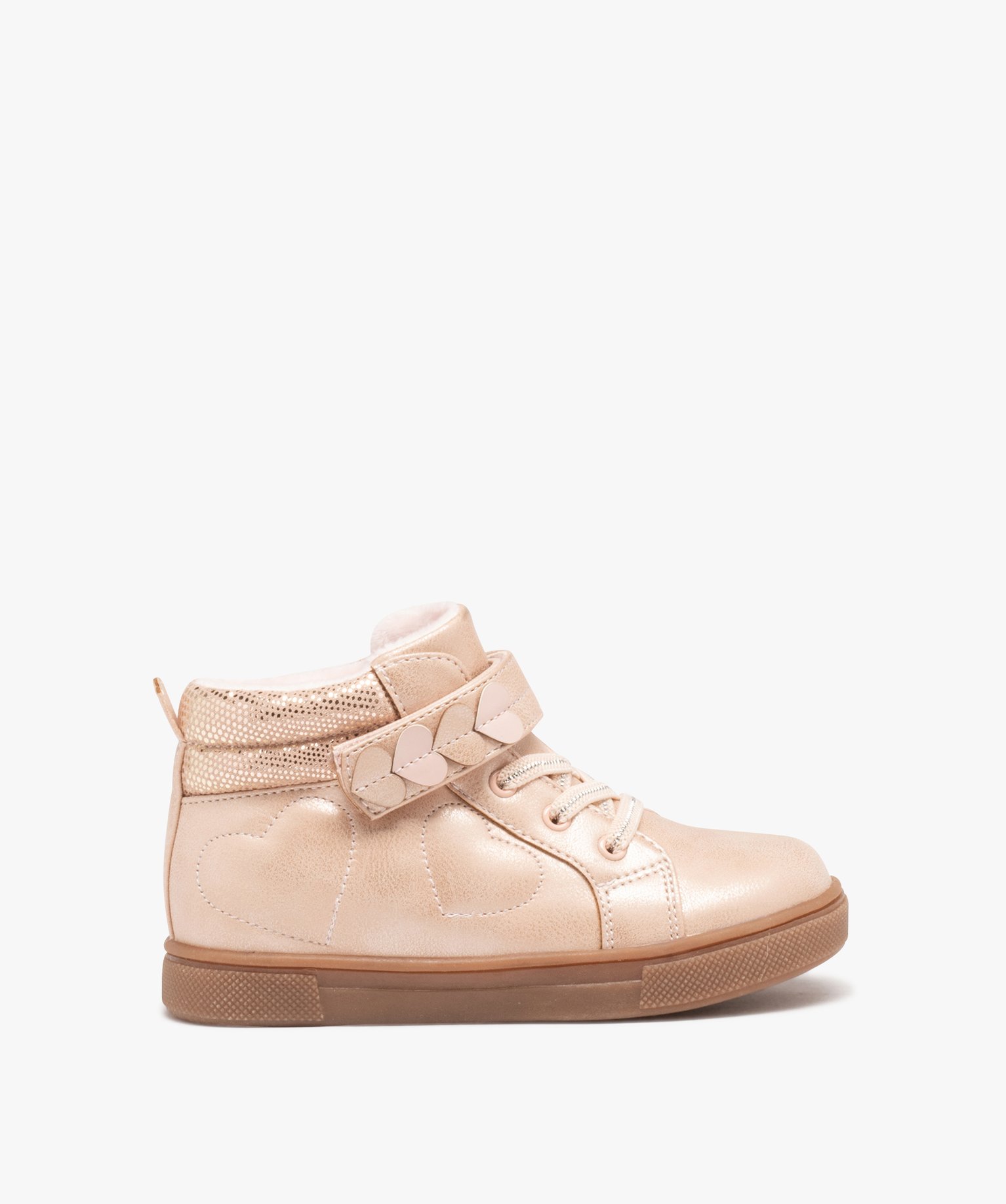 Baskets fille mid-cut unies à col pailleté et détails en ... rose | GEMO