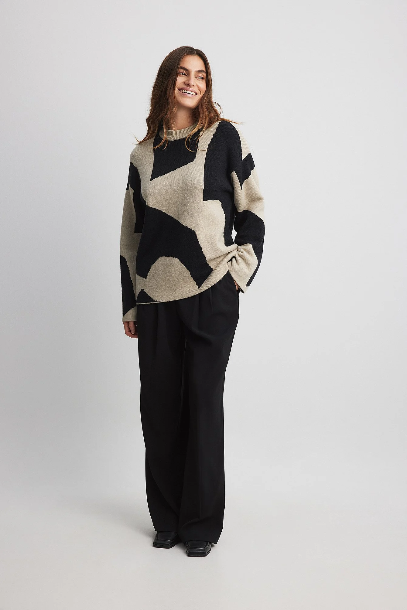 Jacquardgemusterter Rundhalsausschnitt Strickpullover