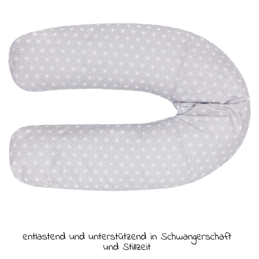 Fillikid Stillkissen Luxe mit Mikroperlenfüllung - Cube - Grey, Lagerungskissen Schwangerschaftskissen inkl. Bezug (190 cm Länge)