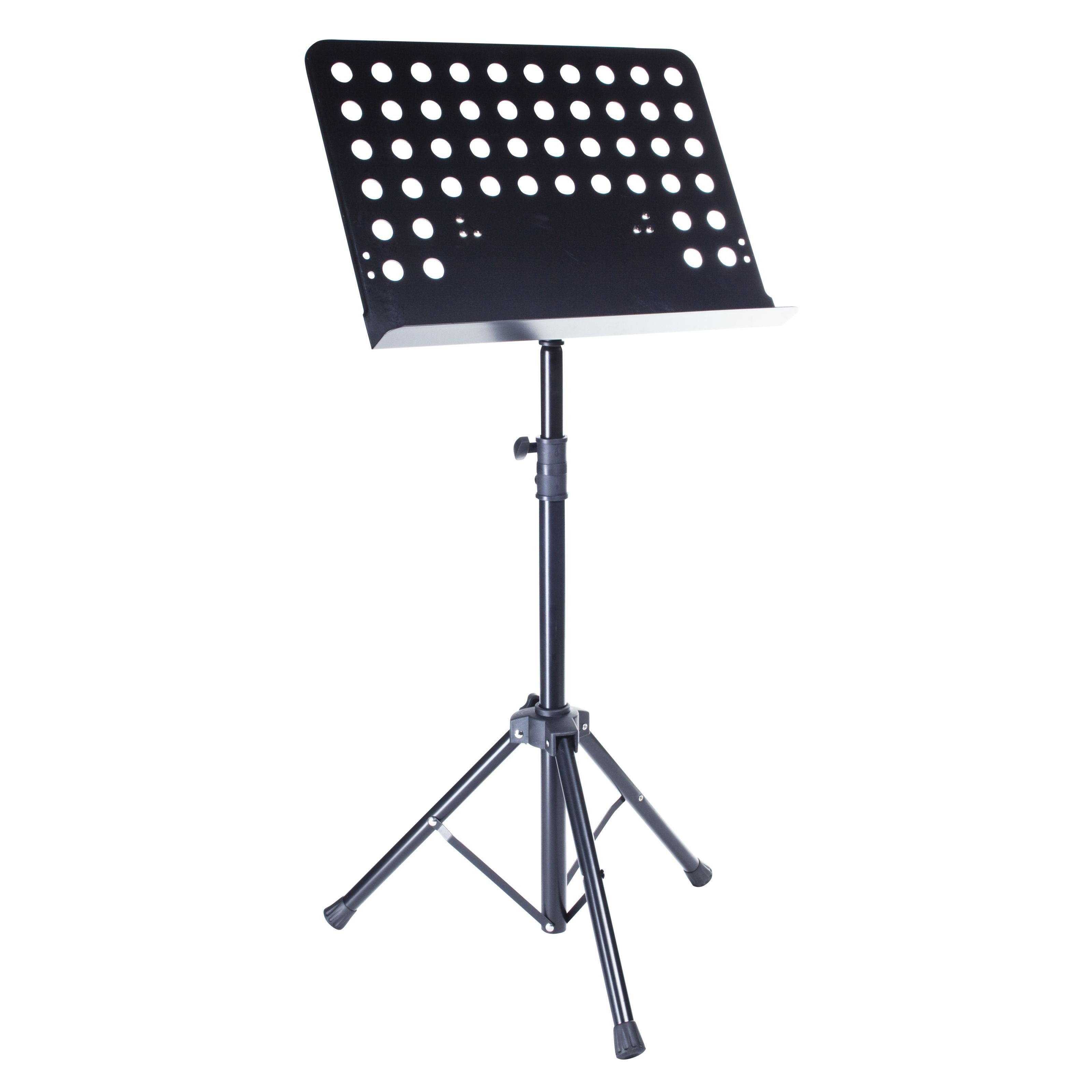 MUSIC STORE Notenpult, Orchesterpult, dreibeiniger Notenständer schwarz mit Lochblechauflage