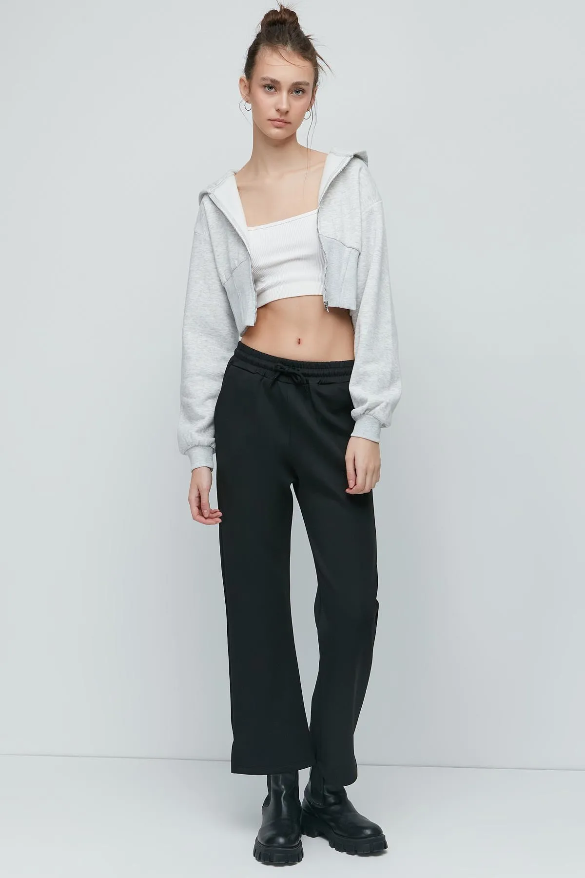 C&City  Jogginghose mit Schlitz und spanischem Bein, 843 Schwarz