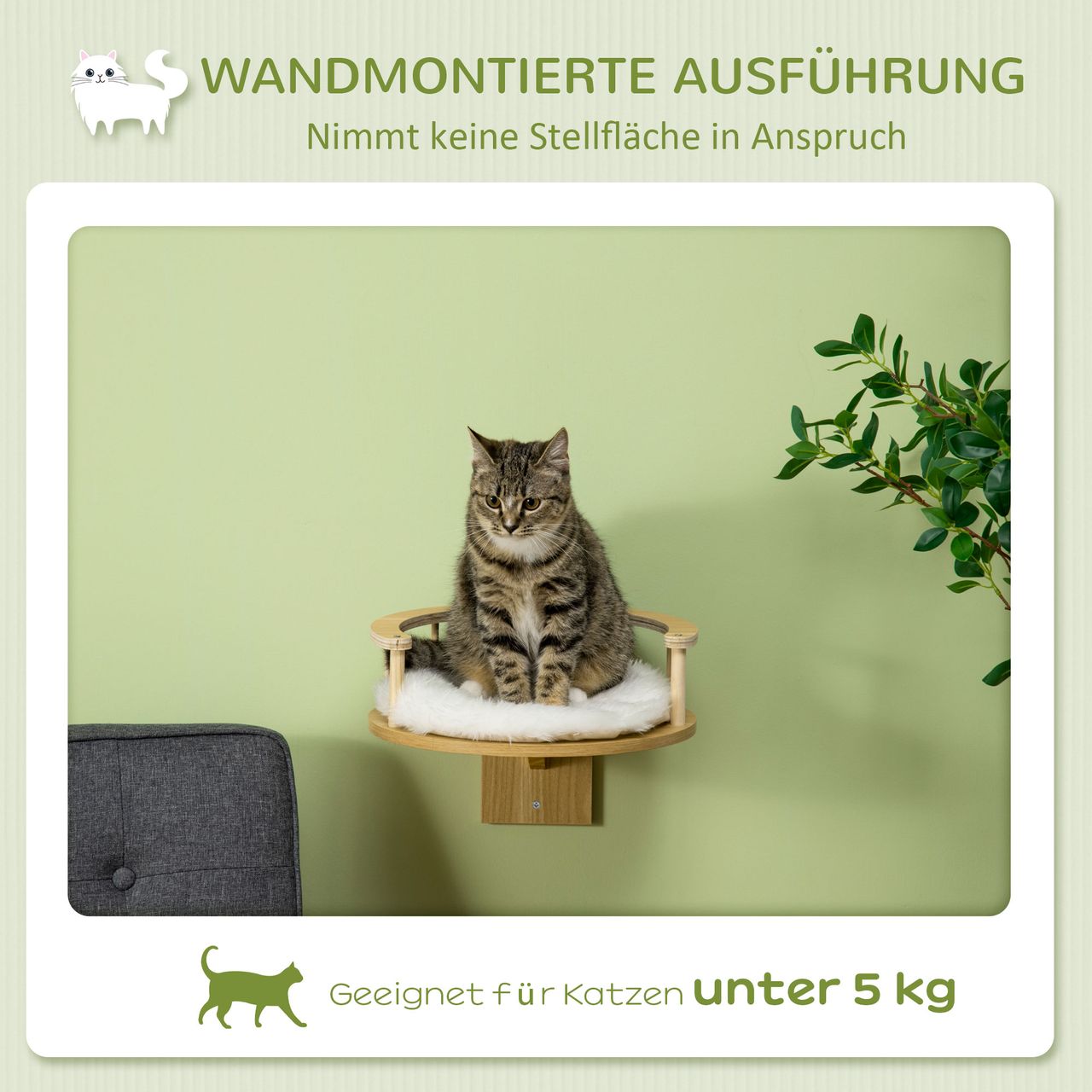 PawHut Katzen Kletterwand, Katzenliege für die Wand, Katzen Hängematte, Eiche