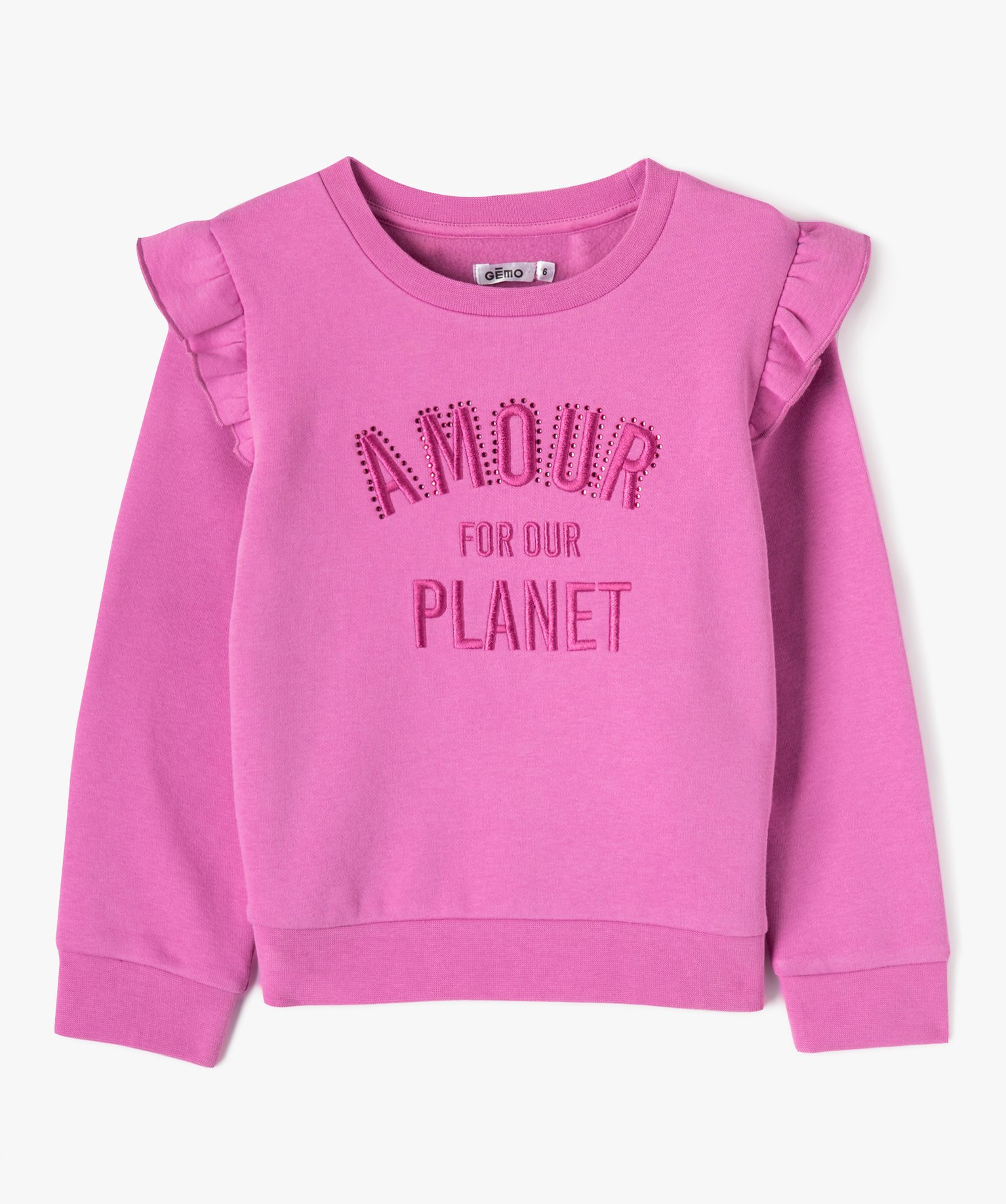Sweat à volants aux épaules et motif brodé fille violet | GEMO