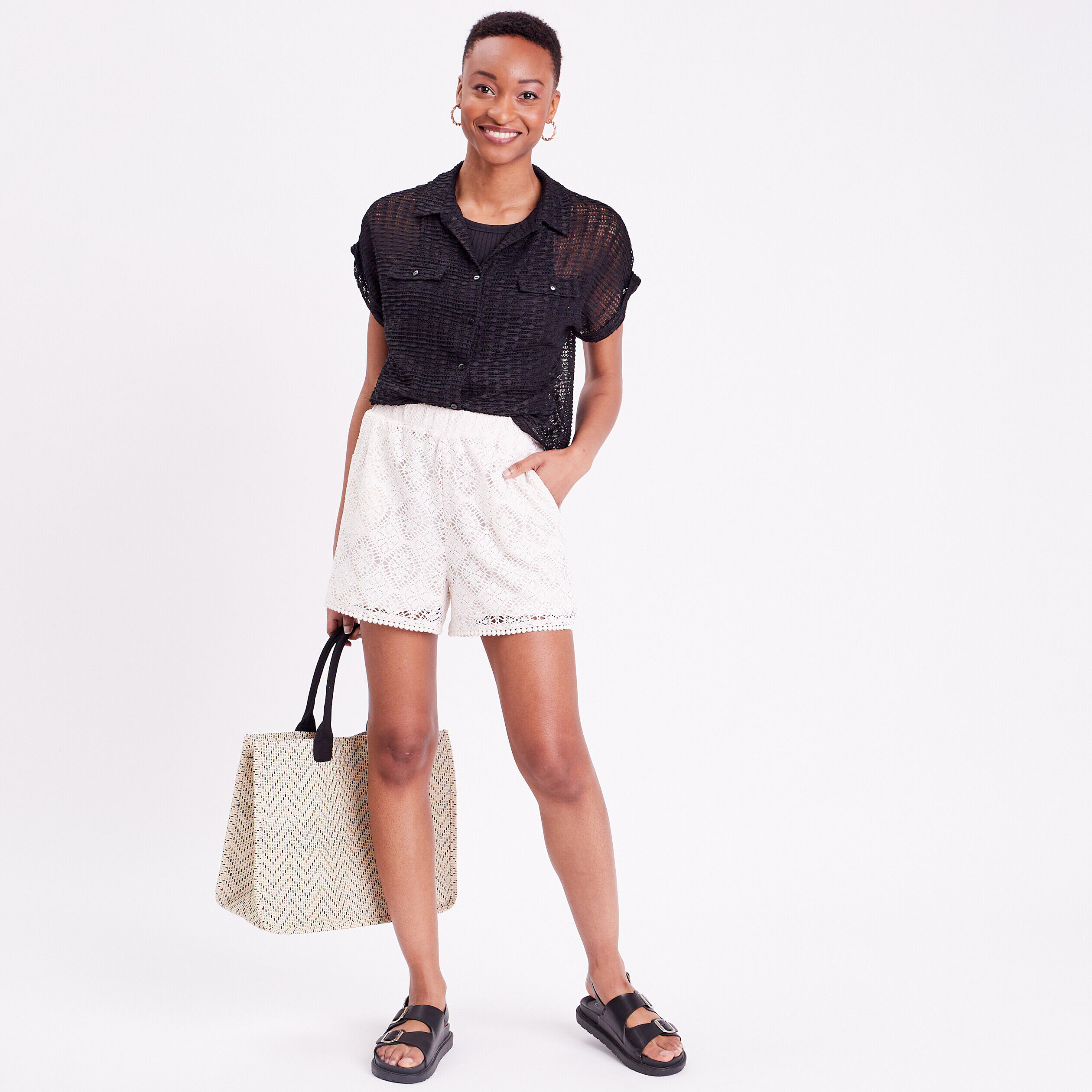 Short droit en dentelle ecru femme | Cache Cache