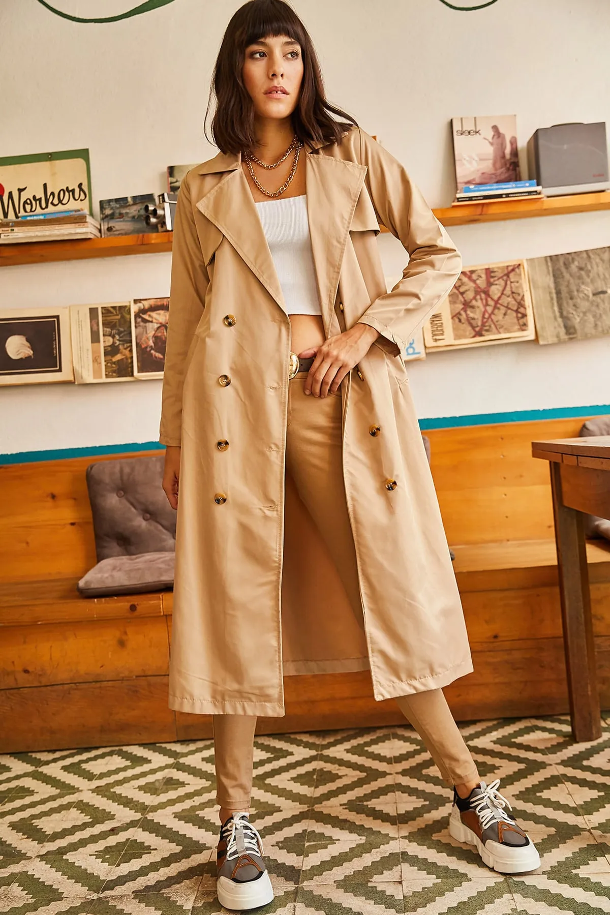 Olalook  Trenchcoat - Beige - Zweireihig