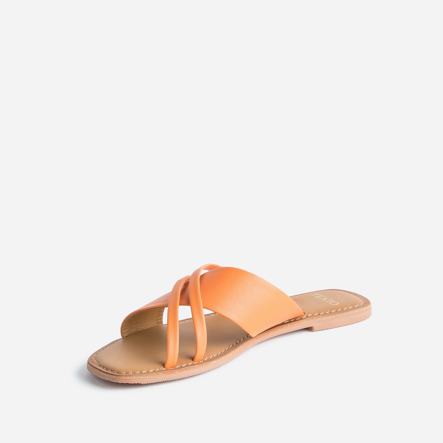 Mule TEXTO orange en cuir à brides fantaisie