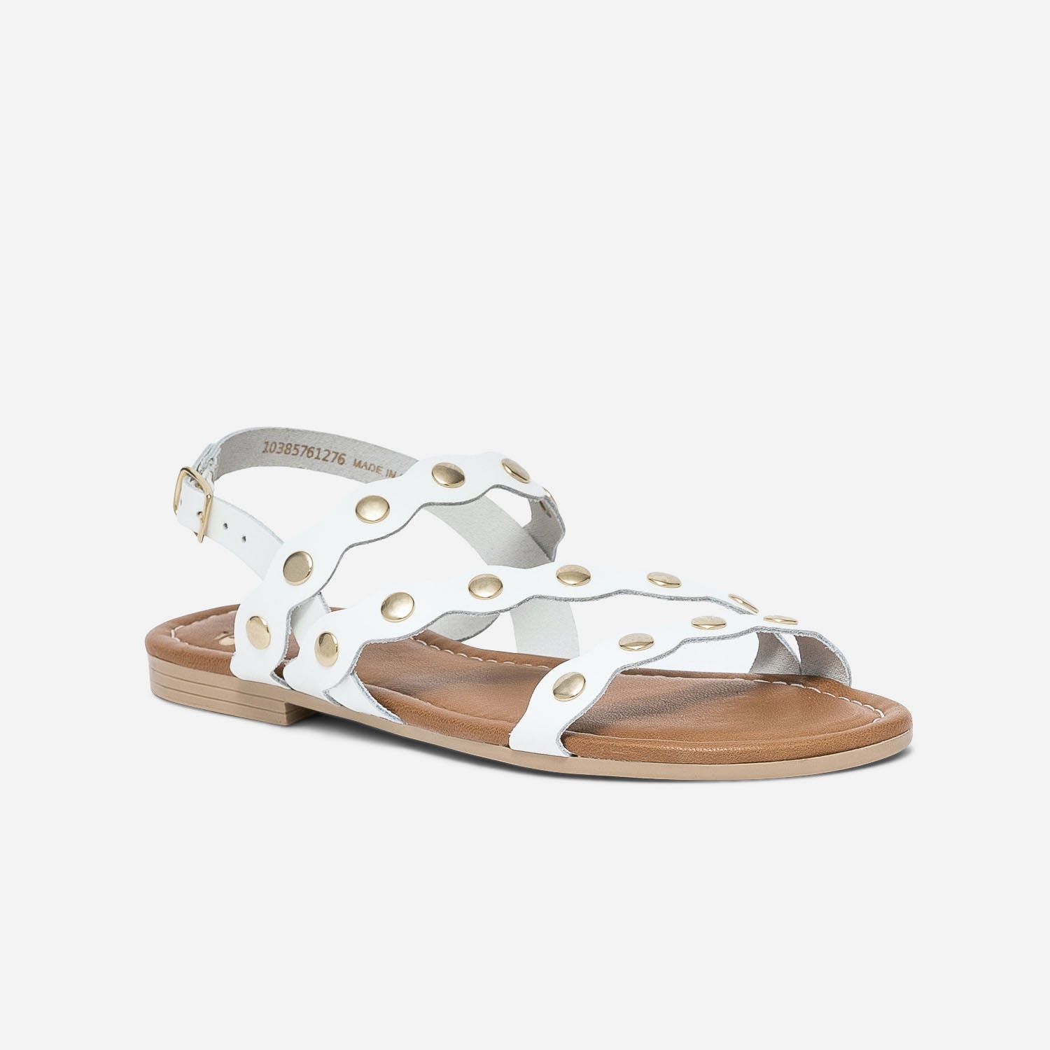 Sandale blanche en cuir à clous