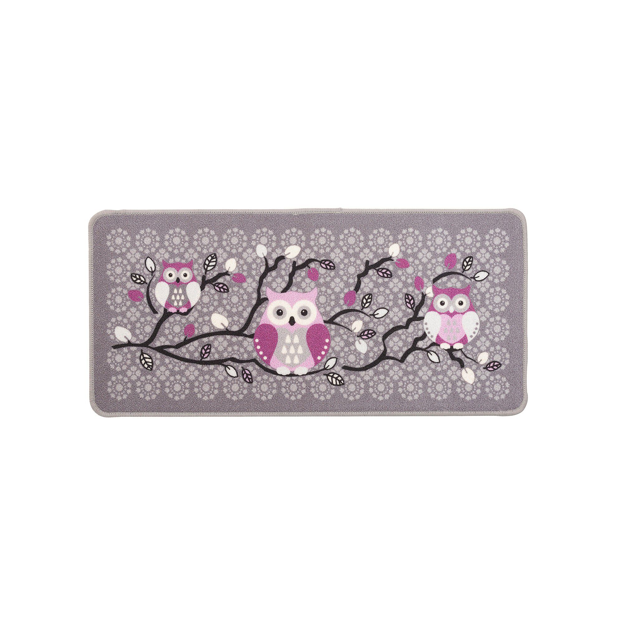 Tapis cuisine gris imprimé chouettes