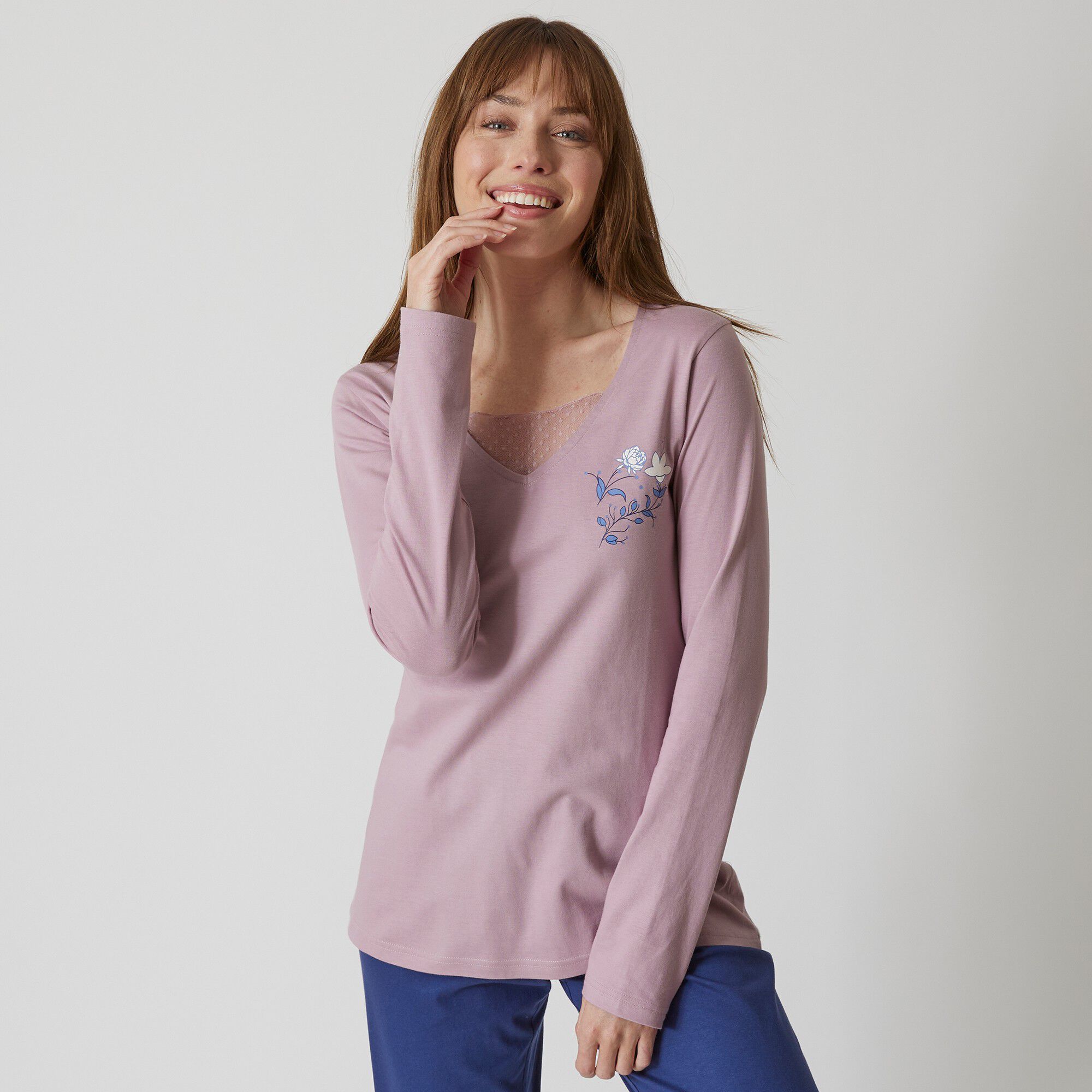 T-shirt pyjama manches longues motif floral imprimé