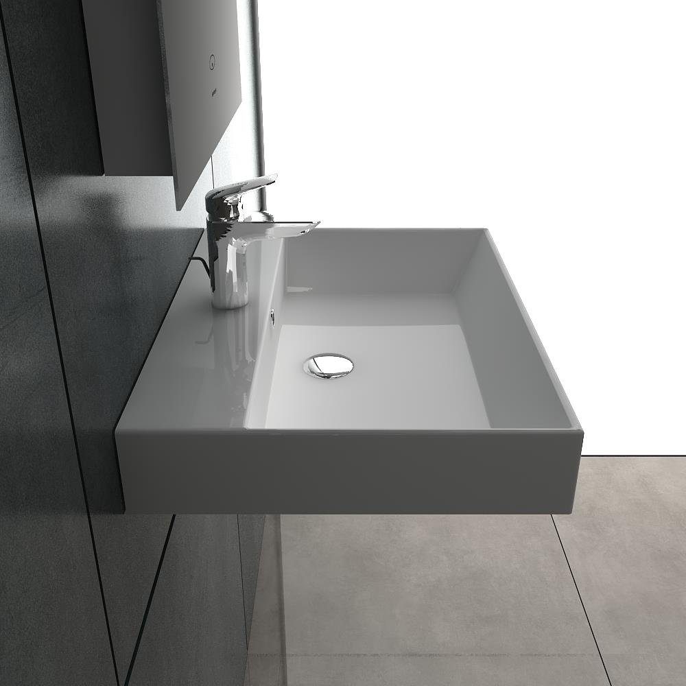 Alpenberger Aufsatzwaschbecken Keramik Handwaschbecken - Waschbecken Eckig 60 cm (1-tlg., 1-St., Badwaschbecken), Waschtisch als Hängewaschbecken geeignet, mit Überlaufschutz
