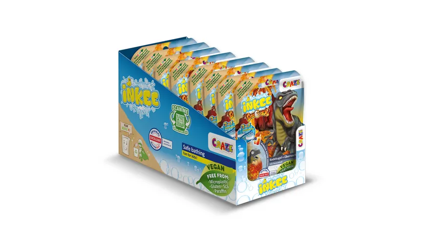 CRAZE - INKEE Dinorex Badekugel mit Himbeerduft - mit Überraschung (1 von 5 Dino-Figuren) 80 ml