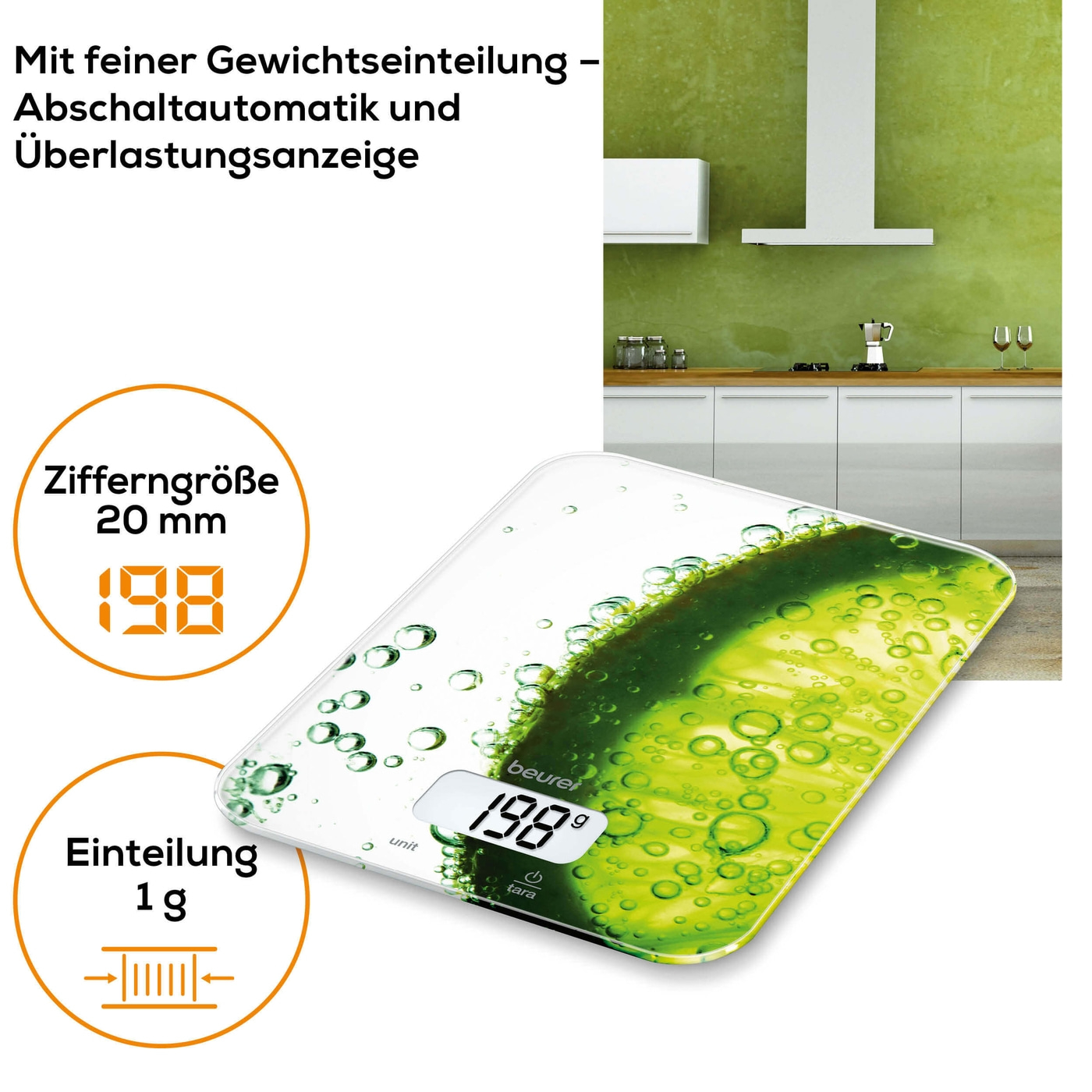 Beurer Küchenwaage KS 19 Fresh-Küchenwaage mit stylischer Glasoberfläche & Tarafunktion
