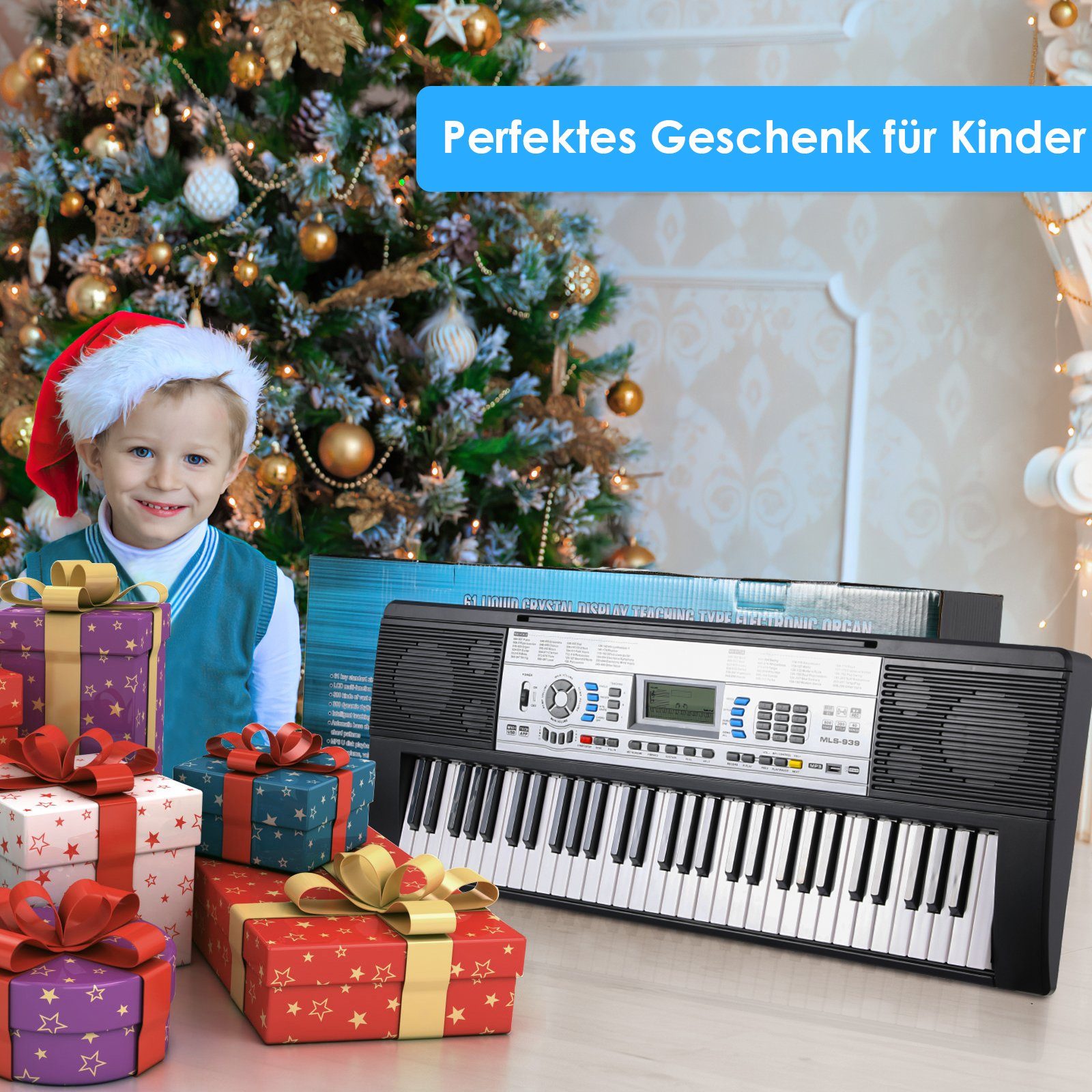 TLGREEN Digitalpiano Keyboard Piano Digital Klavier 61 Tasten, E-Piano Tastatur, Automatische Bassakkorde: Einzelfinger/Mehrfinger/Synthetik/Akkord
