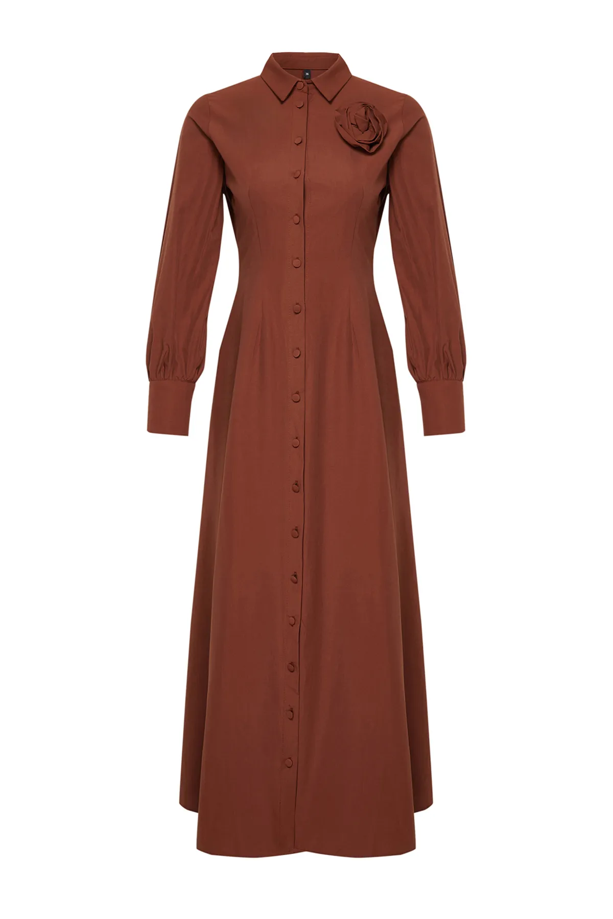 Trendyol Modest  Braunes gewebtes Hemdblusenkleid mit Blumendetail TCTSS24EB00029