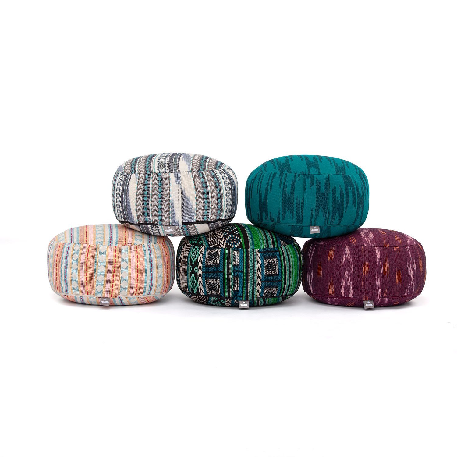 bodhi Meditationskissen Meditationskissen RONDO, ETHNO Collection, Ikat-Webstoff, blau-grün gemustert
