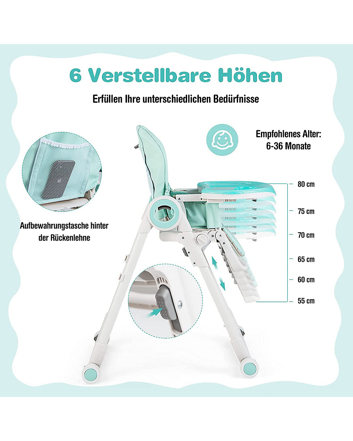 Hochstuhl Schnelle Montage & Faltbar verstellbar