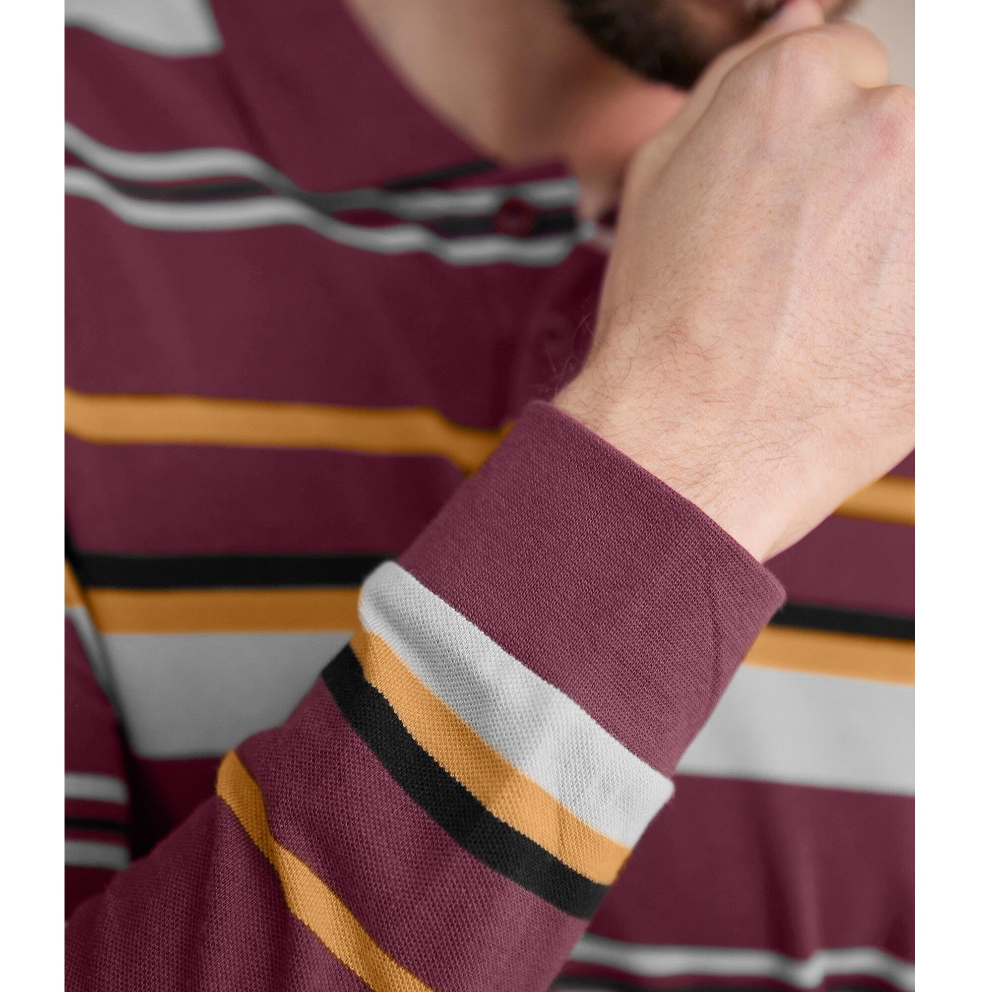 Polo maille piquée rayée, manches longues