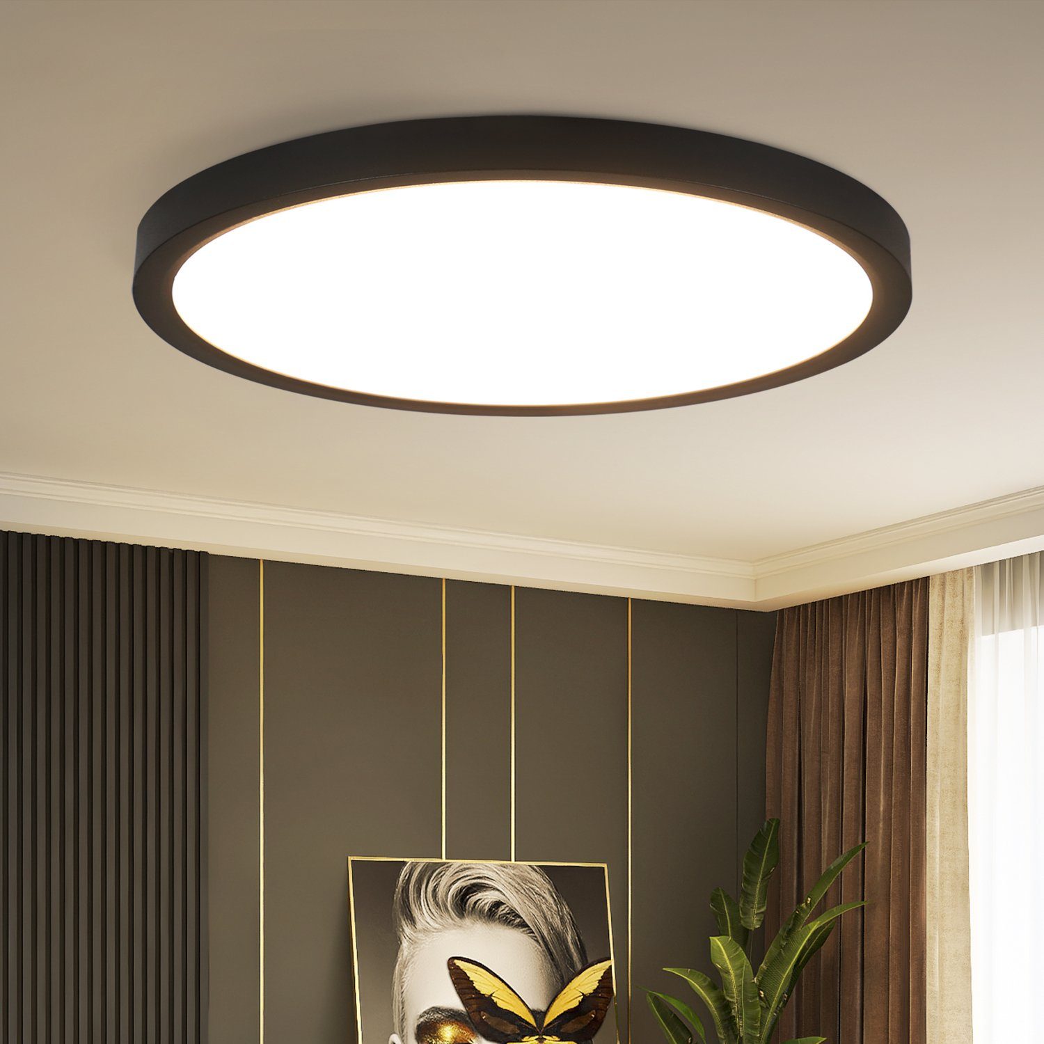 ZMH LED Deckenleuchte ∅22cm IP44 Wasserdicht einfache Selbstmontage mit Aufbauanleitung, nicht dimmbar, 3000K//4000K//6500K, Schwarz, 6500K