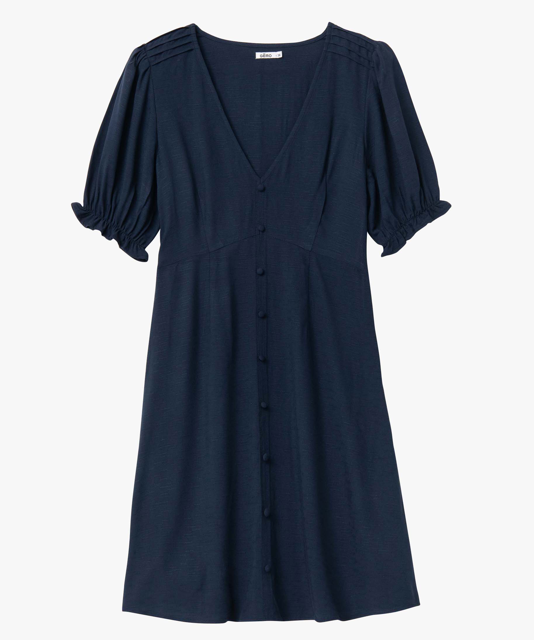Robe femme à manches courtes avec boutons fantaisie bleu | GEMO