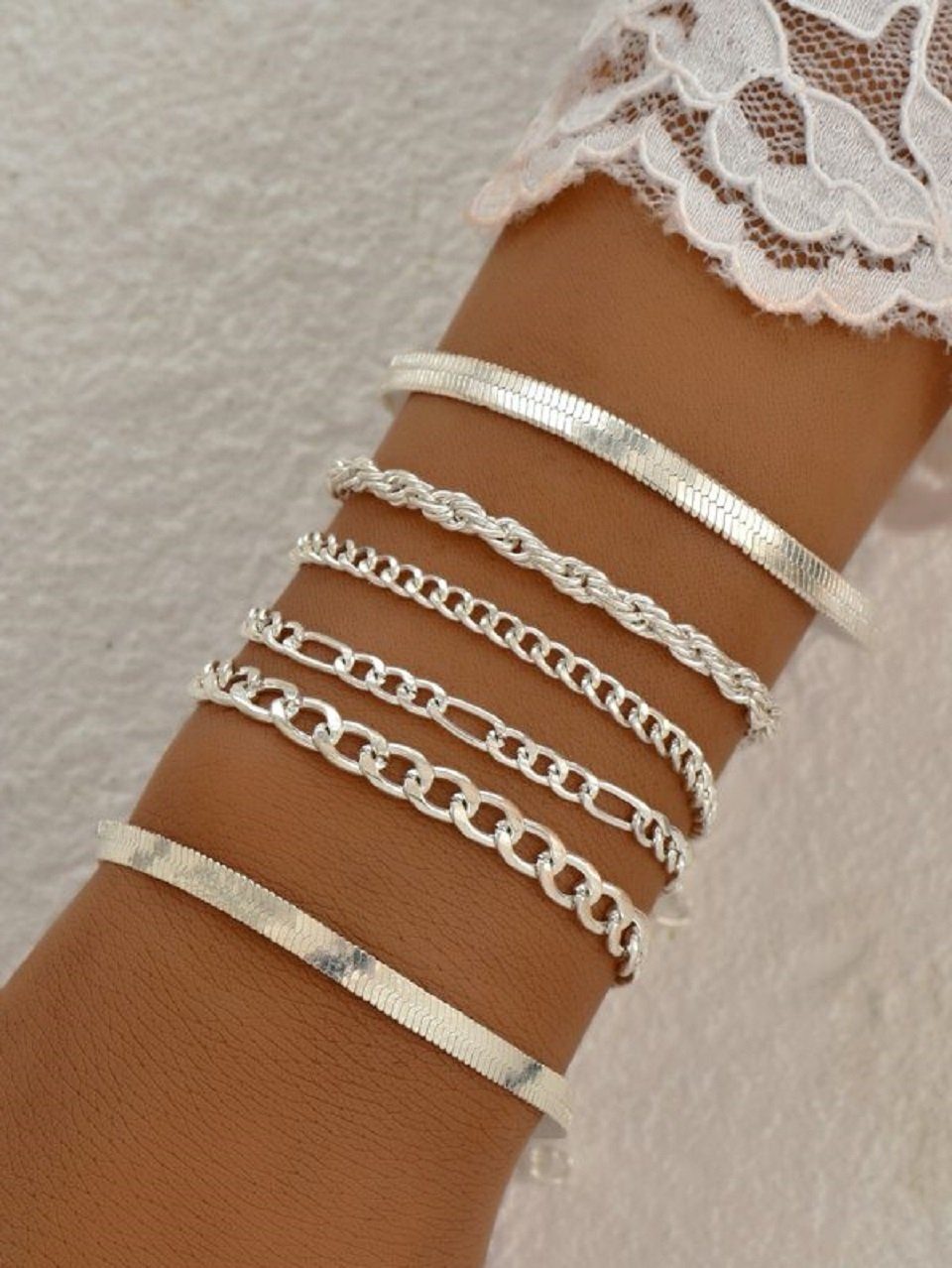 ENGELSINN Armketten Set Edelstahl Armketten Set Silber Damen Frauen Sommer (6-tlg), Sommerschmuck Bestseller Kettenarmband Angebot Sale