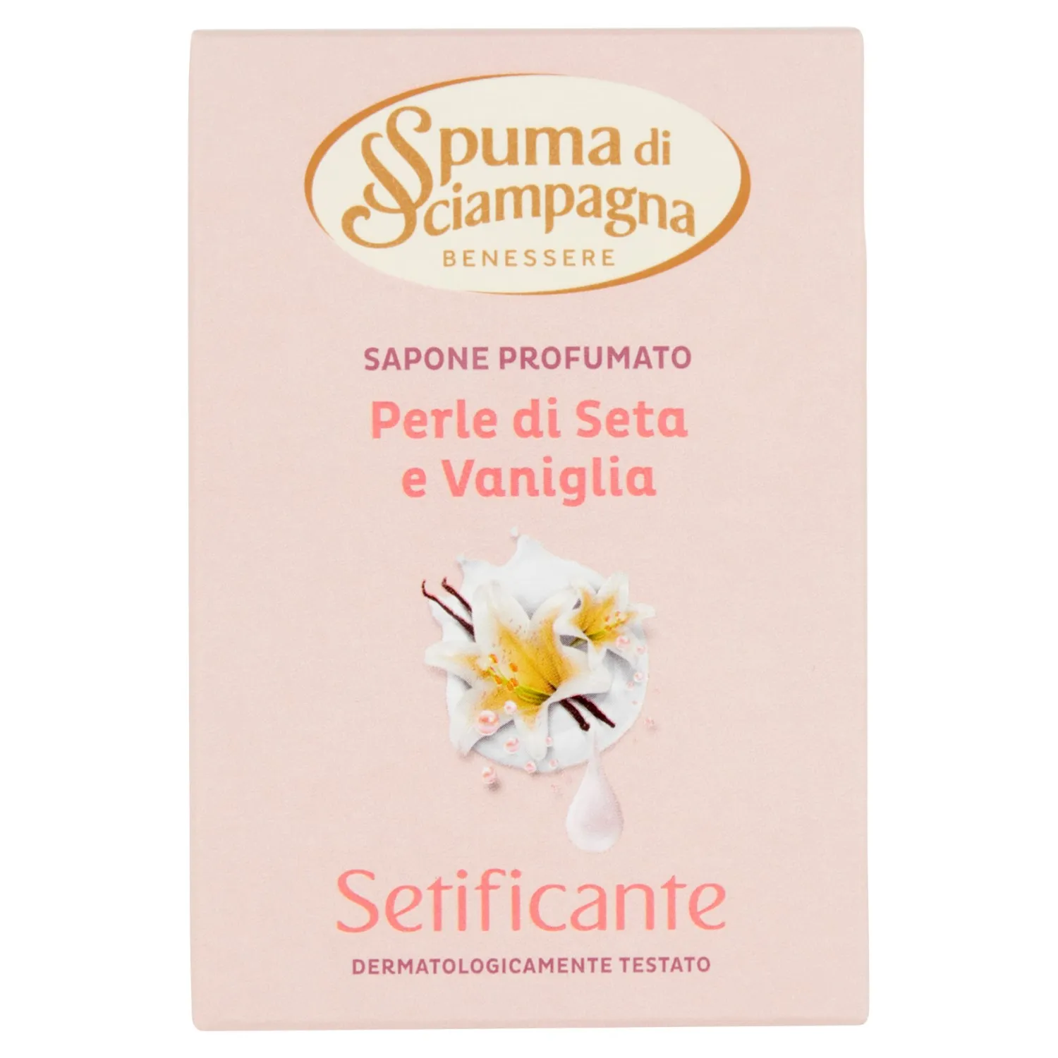 Săpun parfumat Silky Wellbeing cu spumă de șampanie și perle de mătase și vanilie 90 g