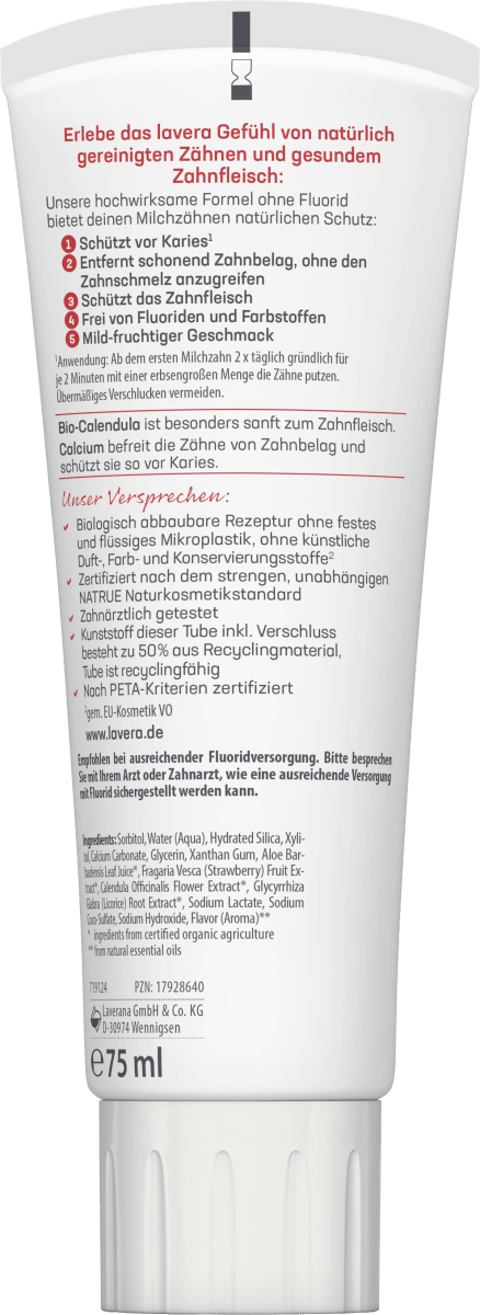 Zahnpasta Kinder, 0 bis 6 Jahre, fluoridfrei, 75 ml