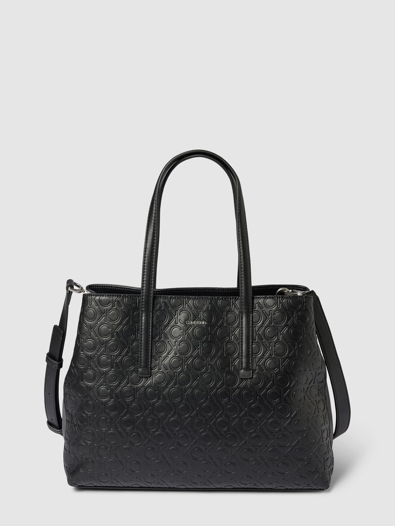Tote Bag mit Allover-Logo-Prägung in schwarz