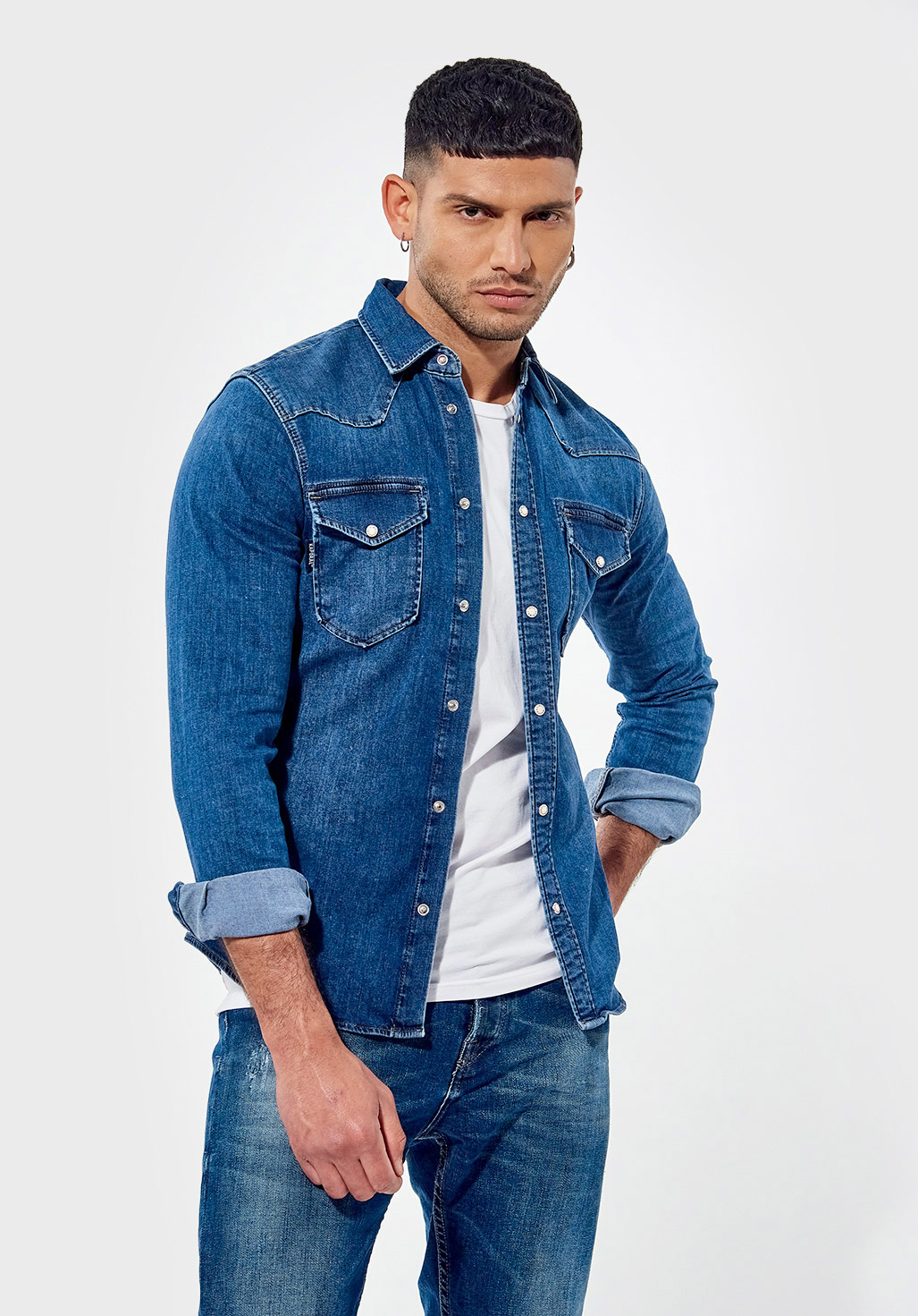 DIEGO  Chemise en jean bleue délavée Homme