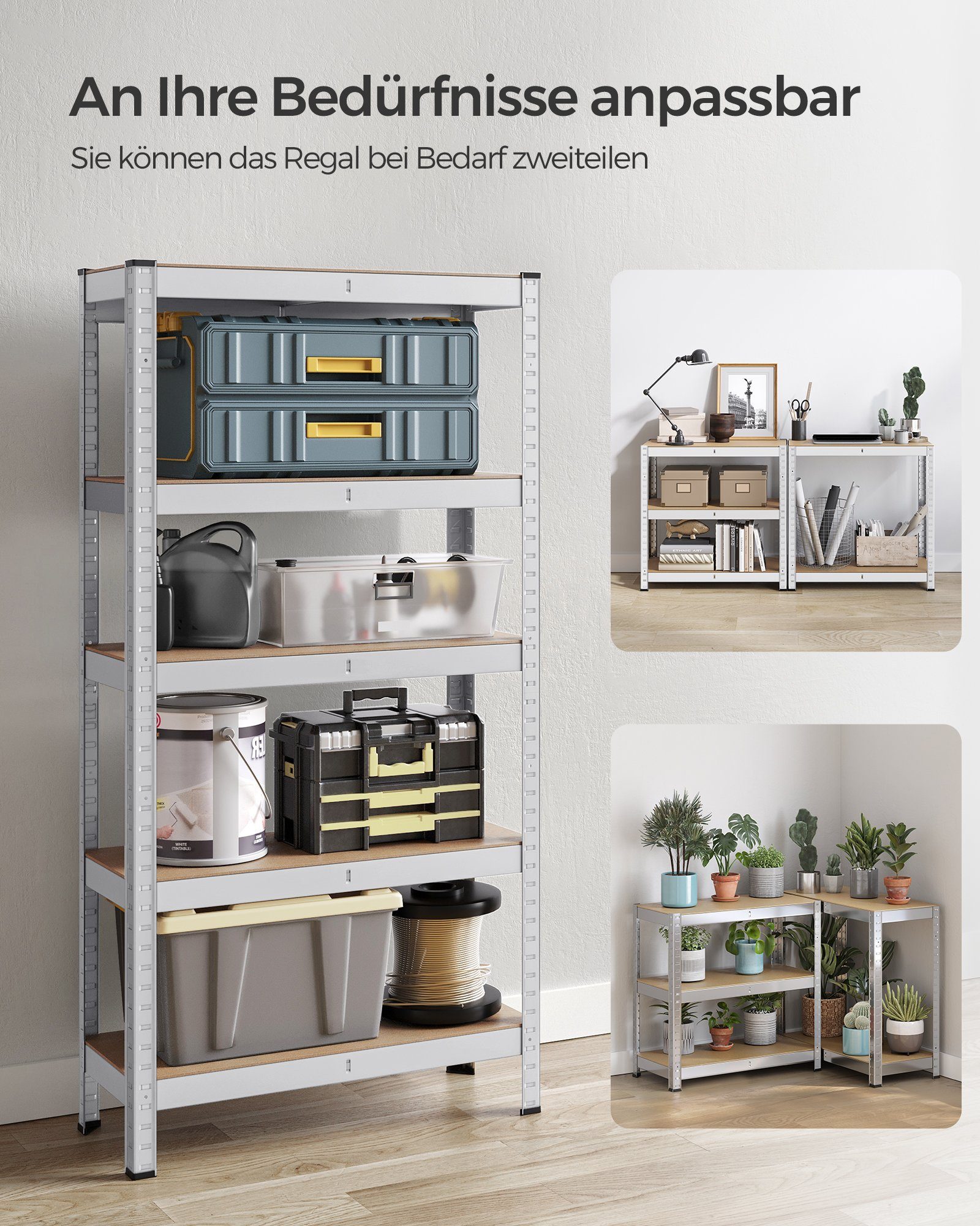 SONGMICS Schwerlastregal Standregal, 1-tlg., 5 Ablagen, Küchenregal