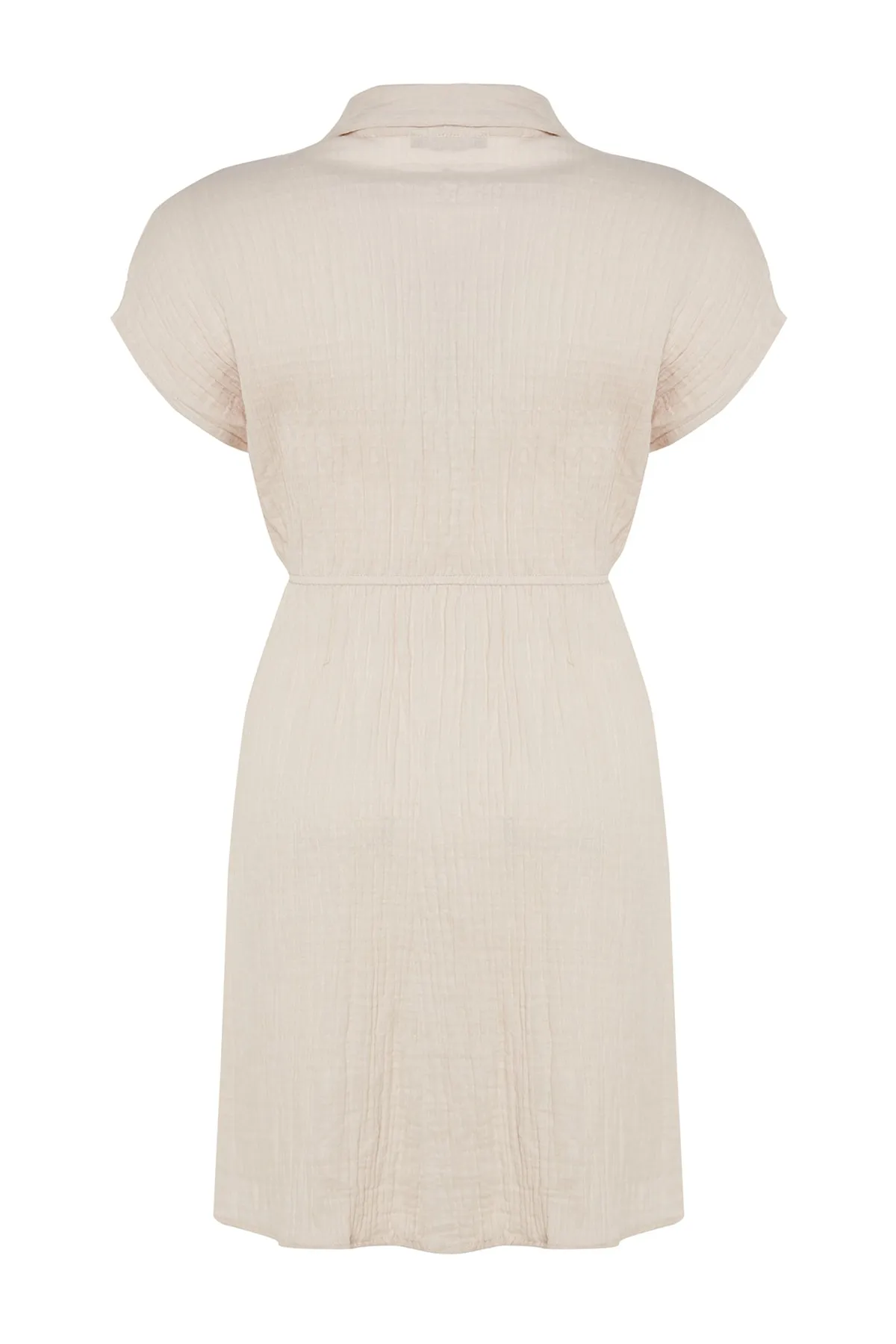 Trendyol Curve  Beiges gewebtes Kleid mit Gürtel TBBSS23AH00142