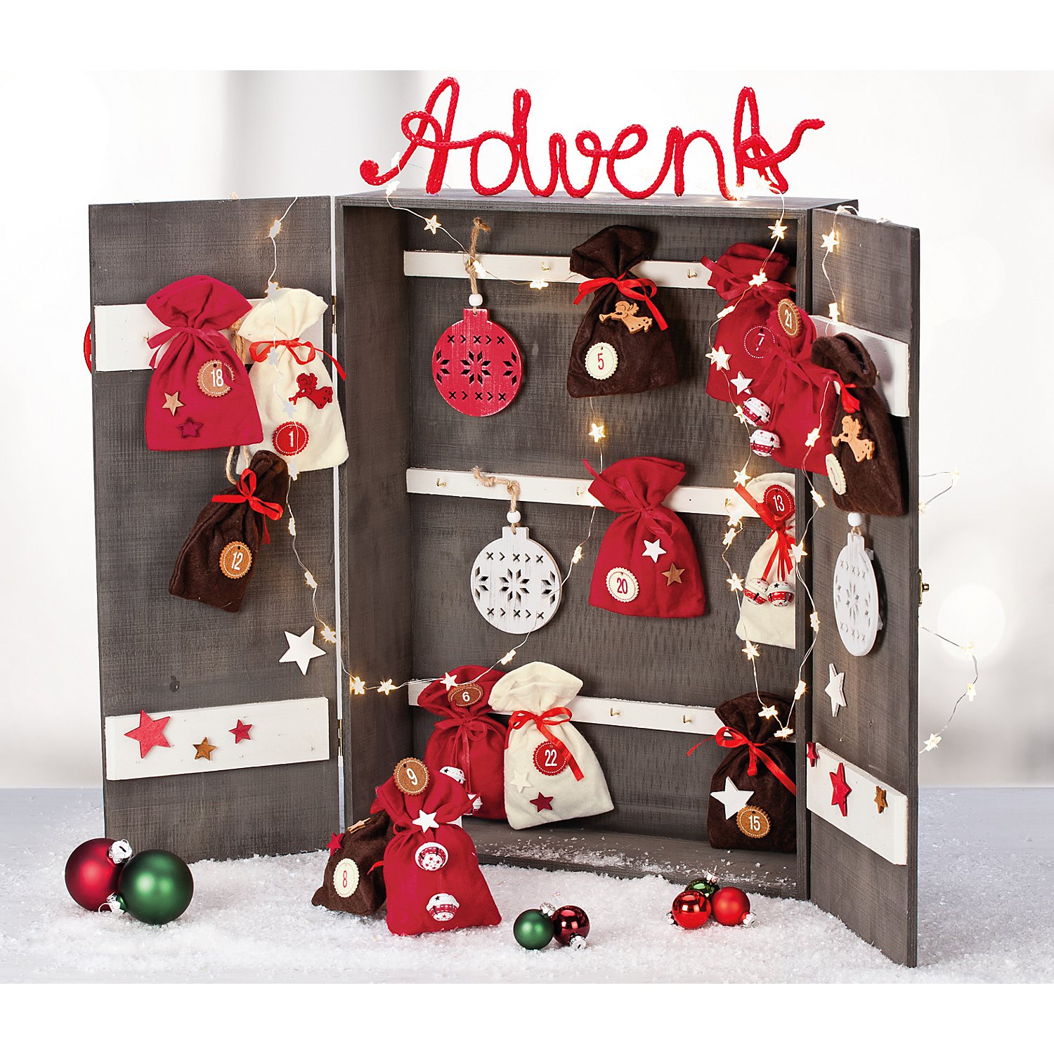 Adventskalender-Zahlen, rot-braun-creme