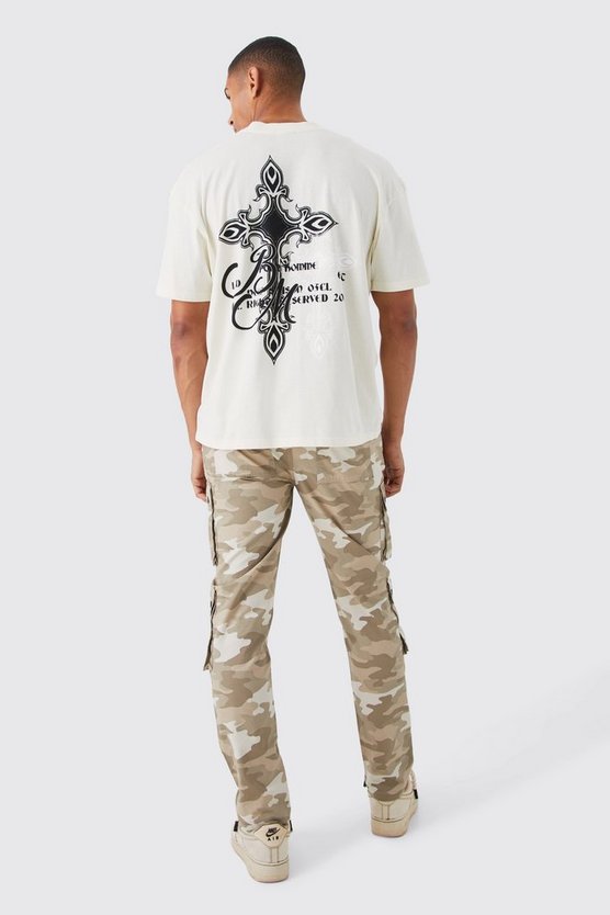 Slim-Fit Camouflage Cargo-Hose mit Druckknöpfen
