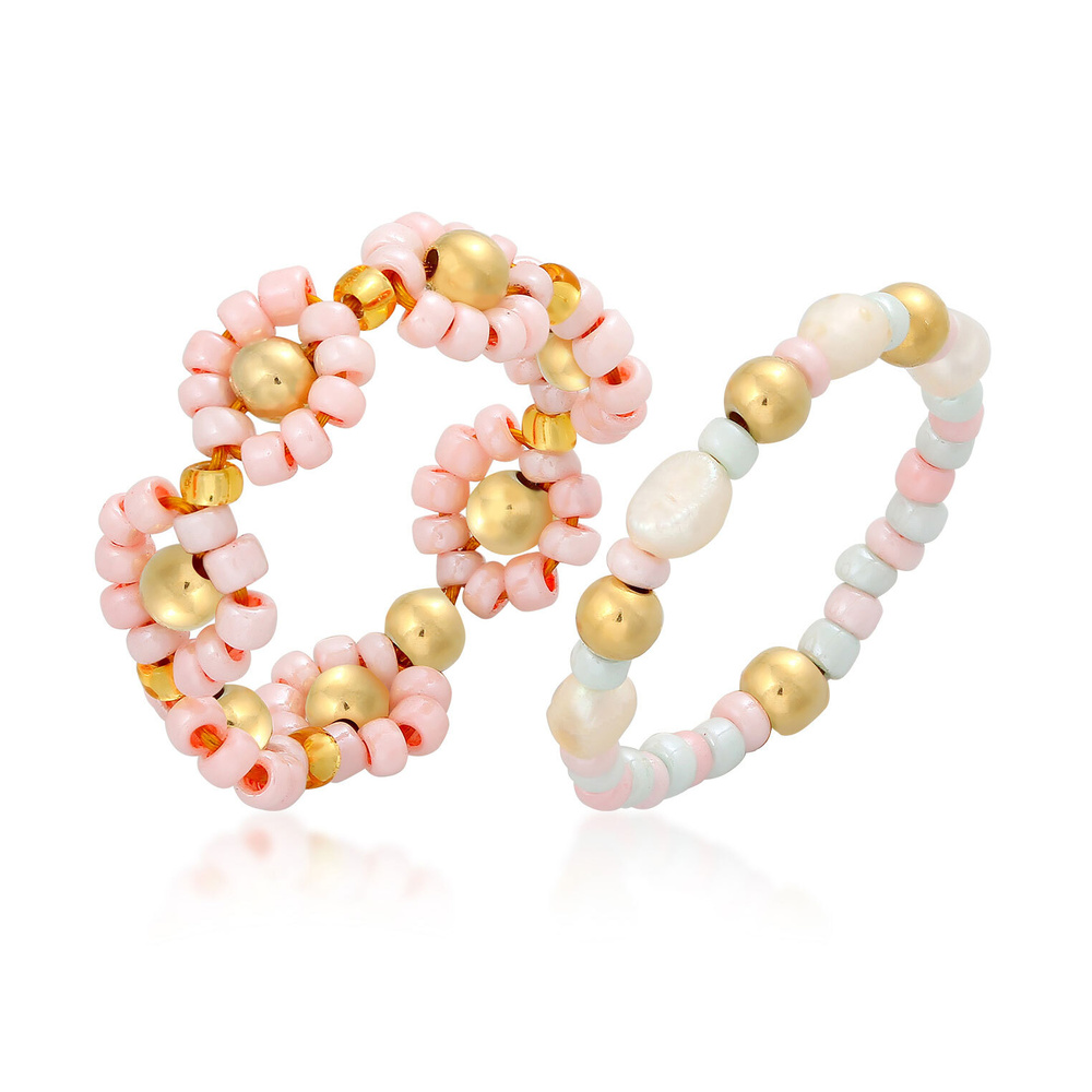 Elli Elli Bague Femmes Beads de Verre Set de 2 avec Perles d'eau douce en Argent Sterl Bague