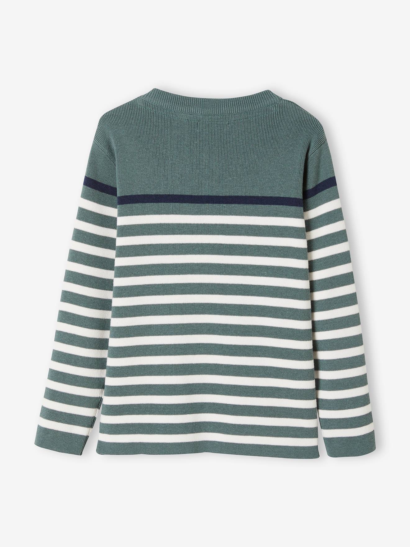 Pull marin garçon ivoire rayé rouge et marine